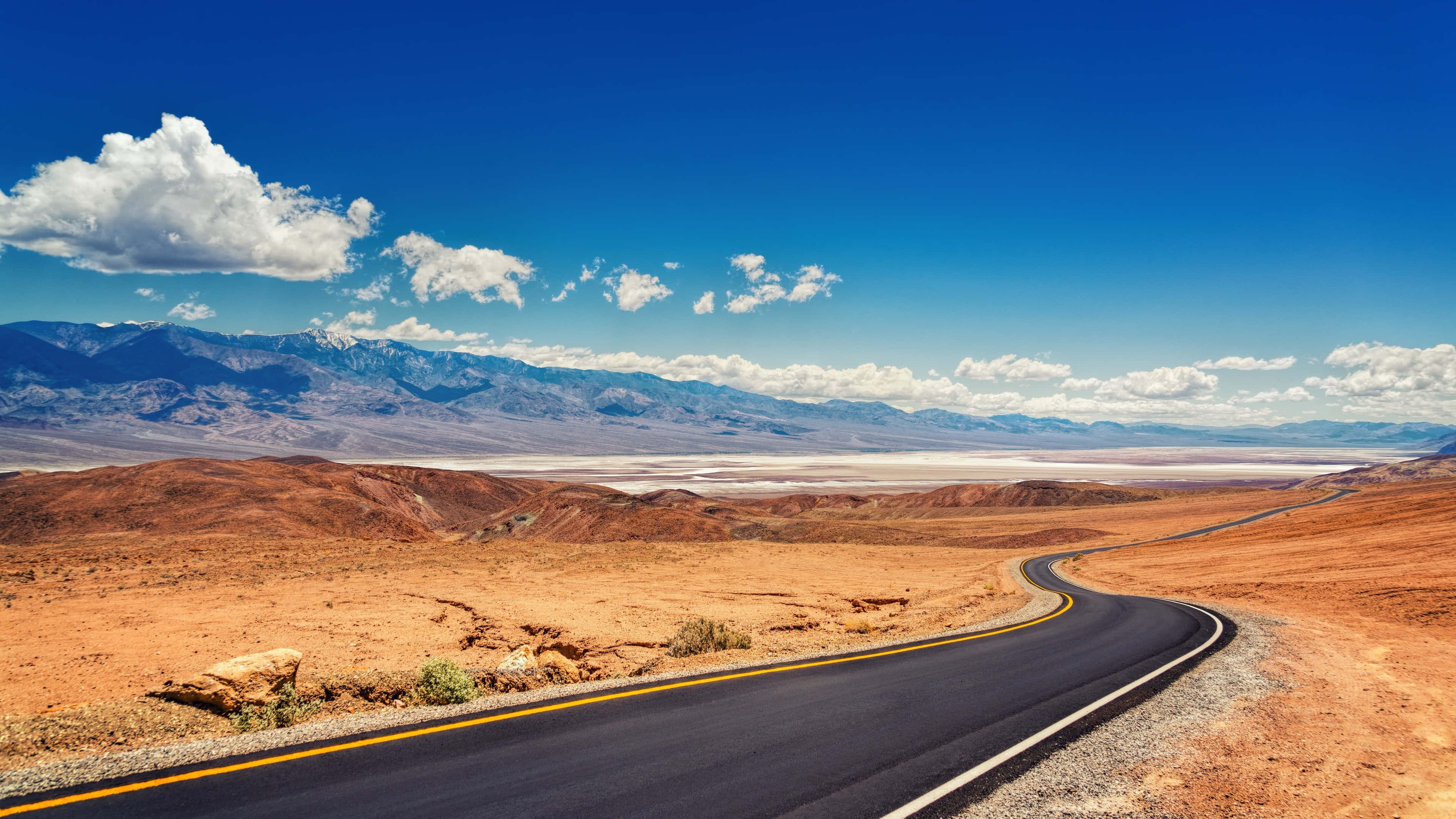 California Mountain, asphalt road, desert landscape, 4K Desktop Wallpaper