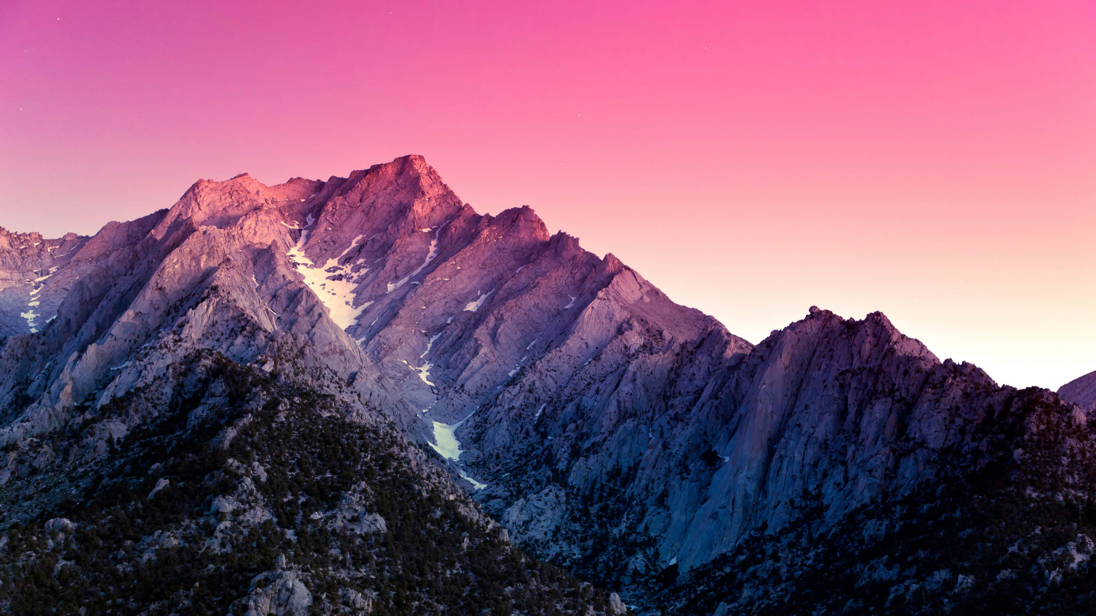 California Mountain, jagged mountain range, vibrant pink and purple twilight hues, 4K Desktop Wallpaper