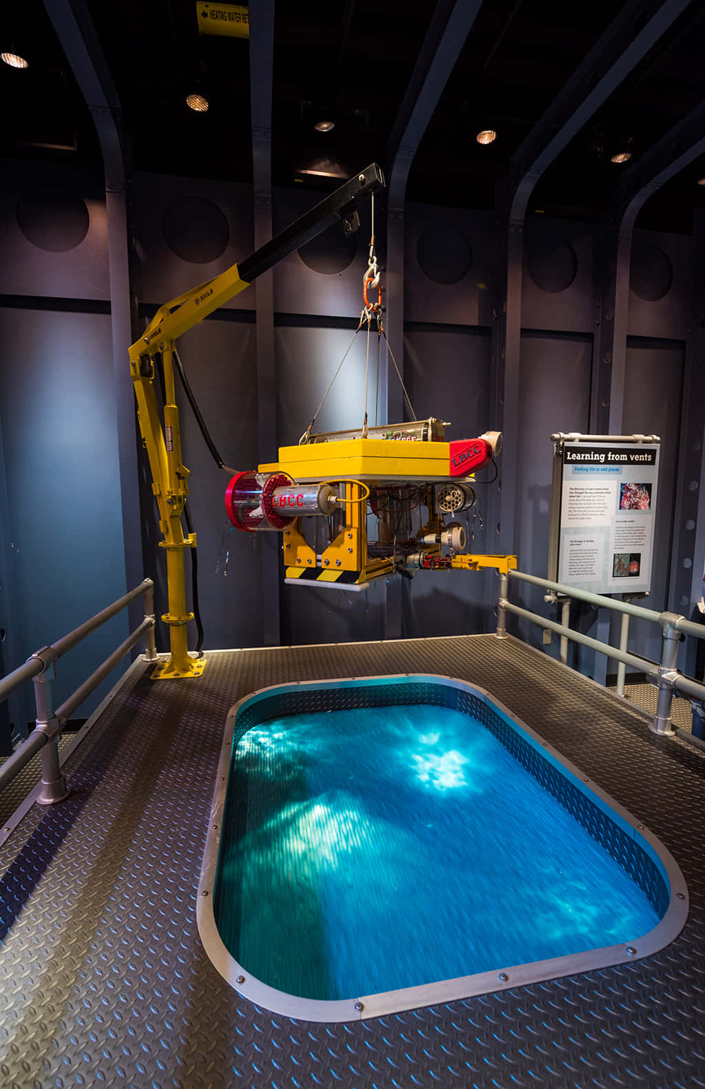 underwater robot exhibit, California Science Center, yellow robotic arm, HD Phone Wallpaper