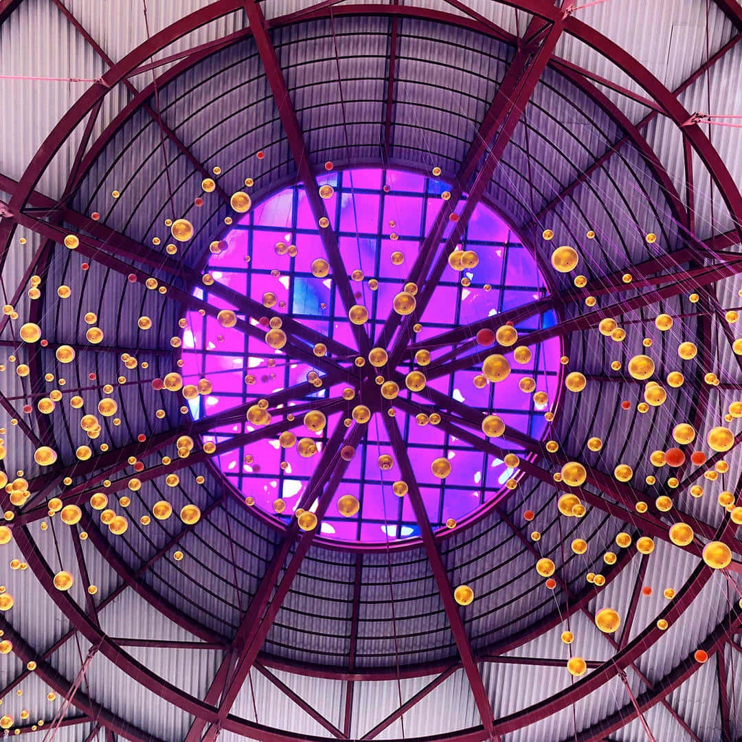 California Science Center, ceiling art, vibrant purple skylight, SD Desktop Wallpaper