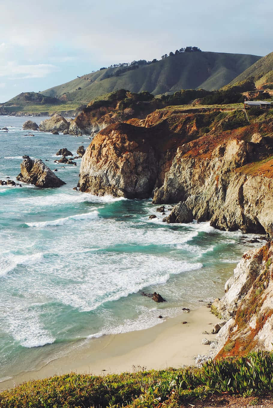 California Summer, turquoise waves, rugged cliffs, HD Phone Wallpaper