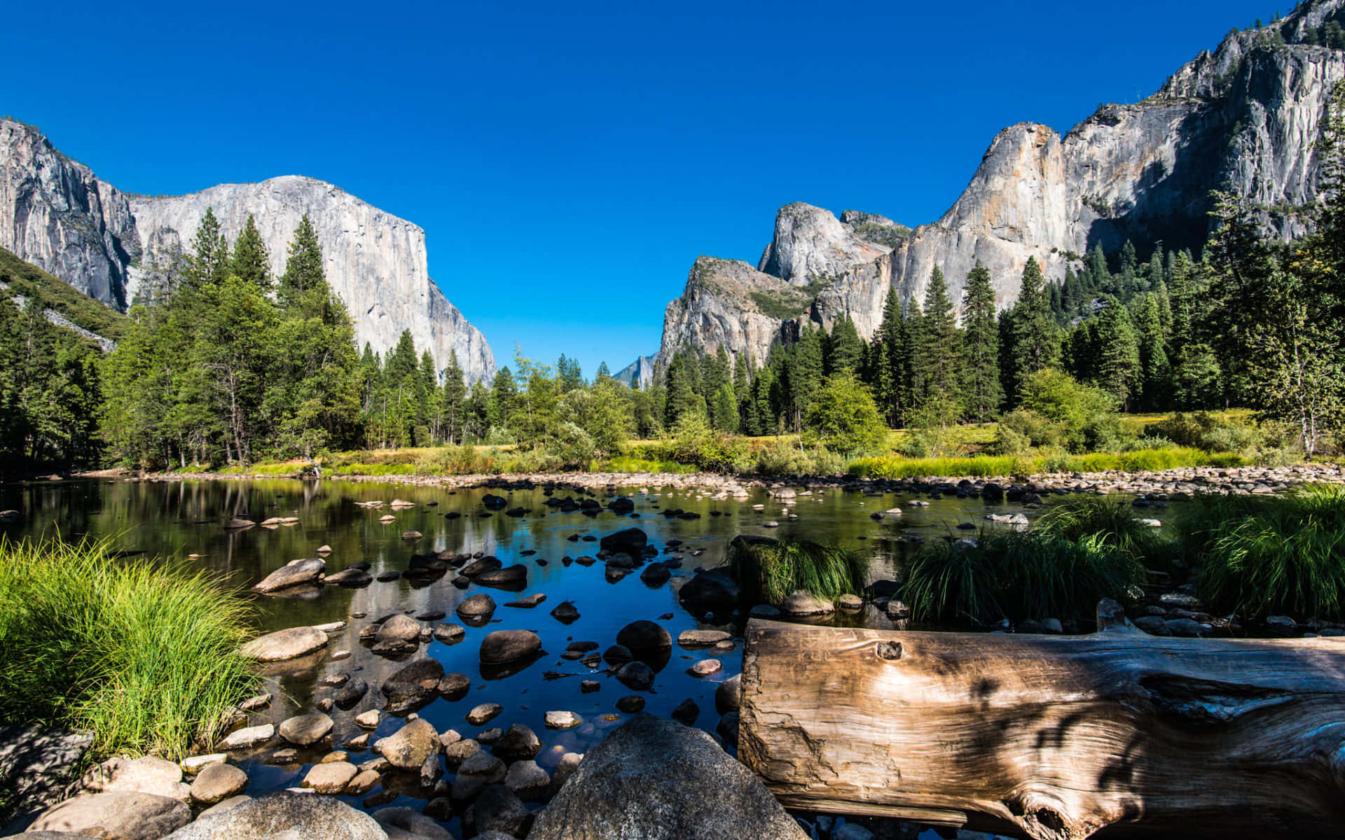 California Summer, river, forested valley, Full HD Desktop Wallpaper