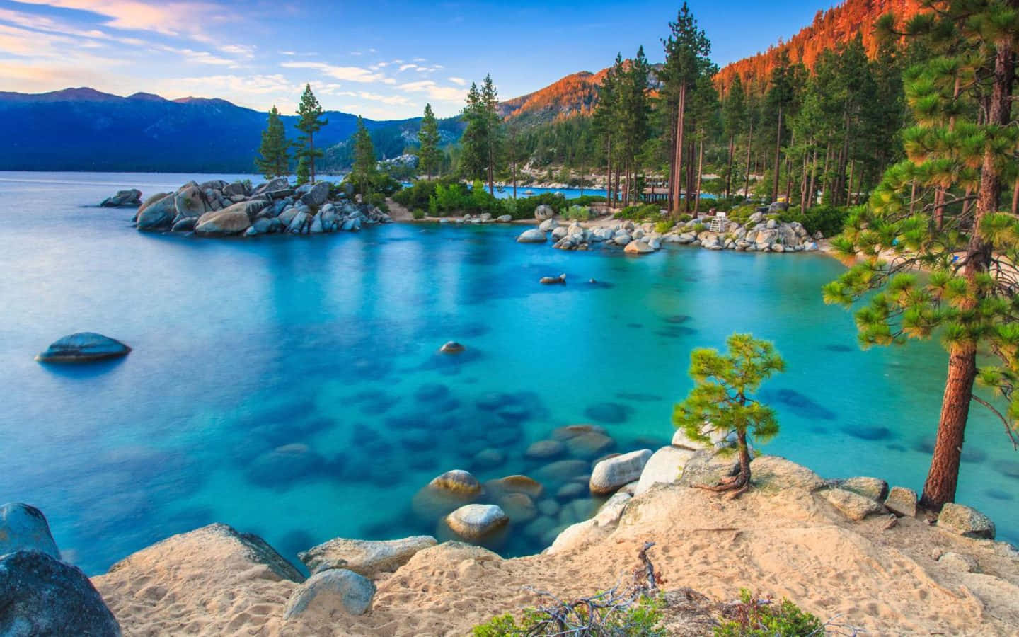 California Summer, turquoise lake, pine forests, HD Desktop Wallpaper