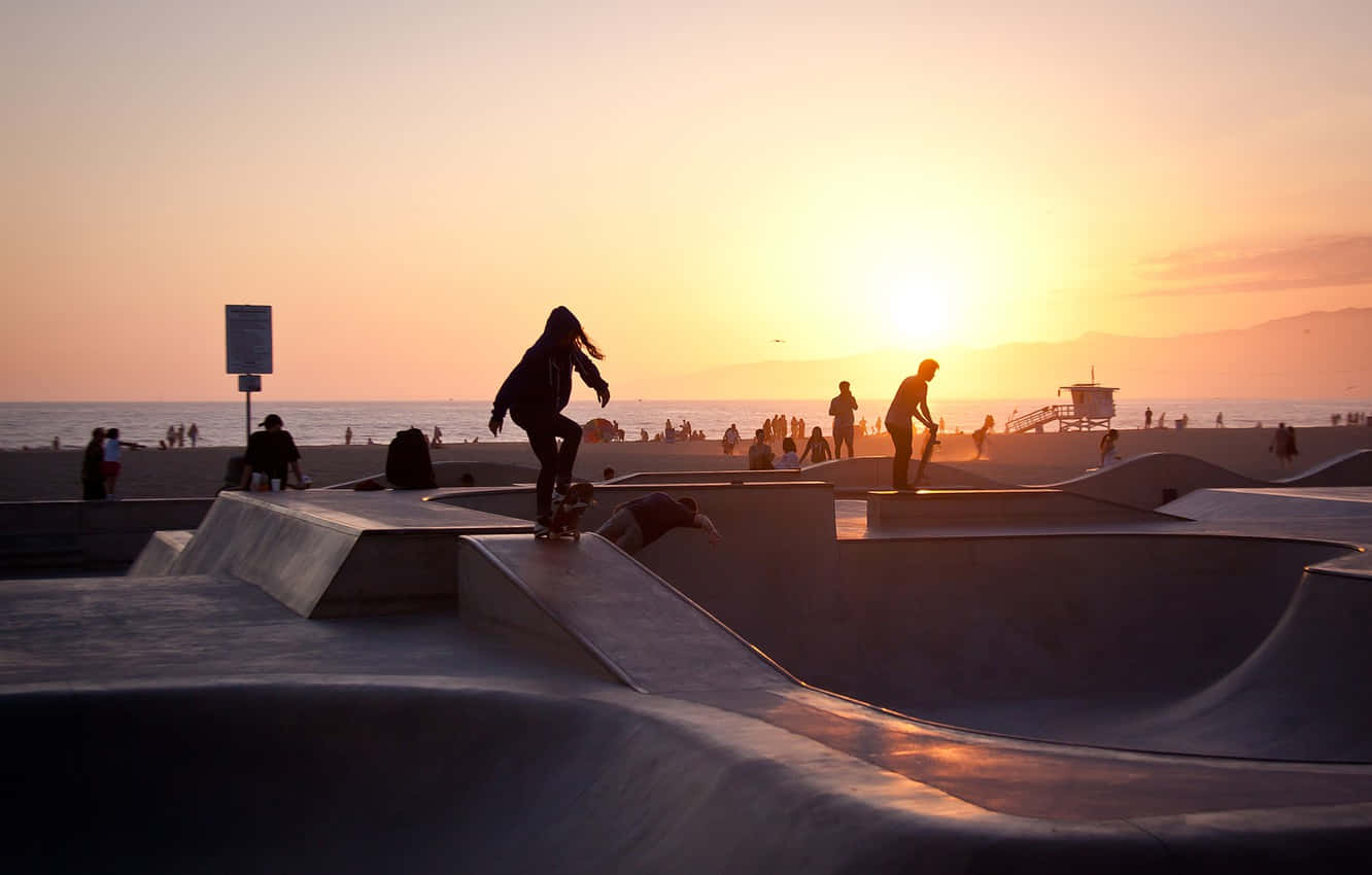 California, summer evening, beachside skatepark, HD Desktop Wallpaper