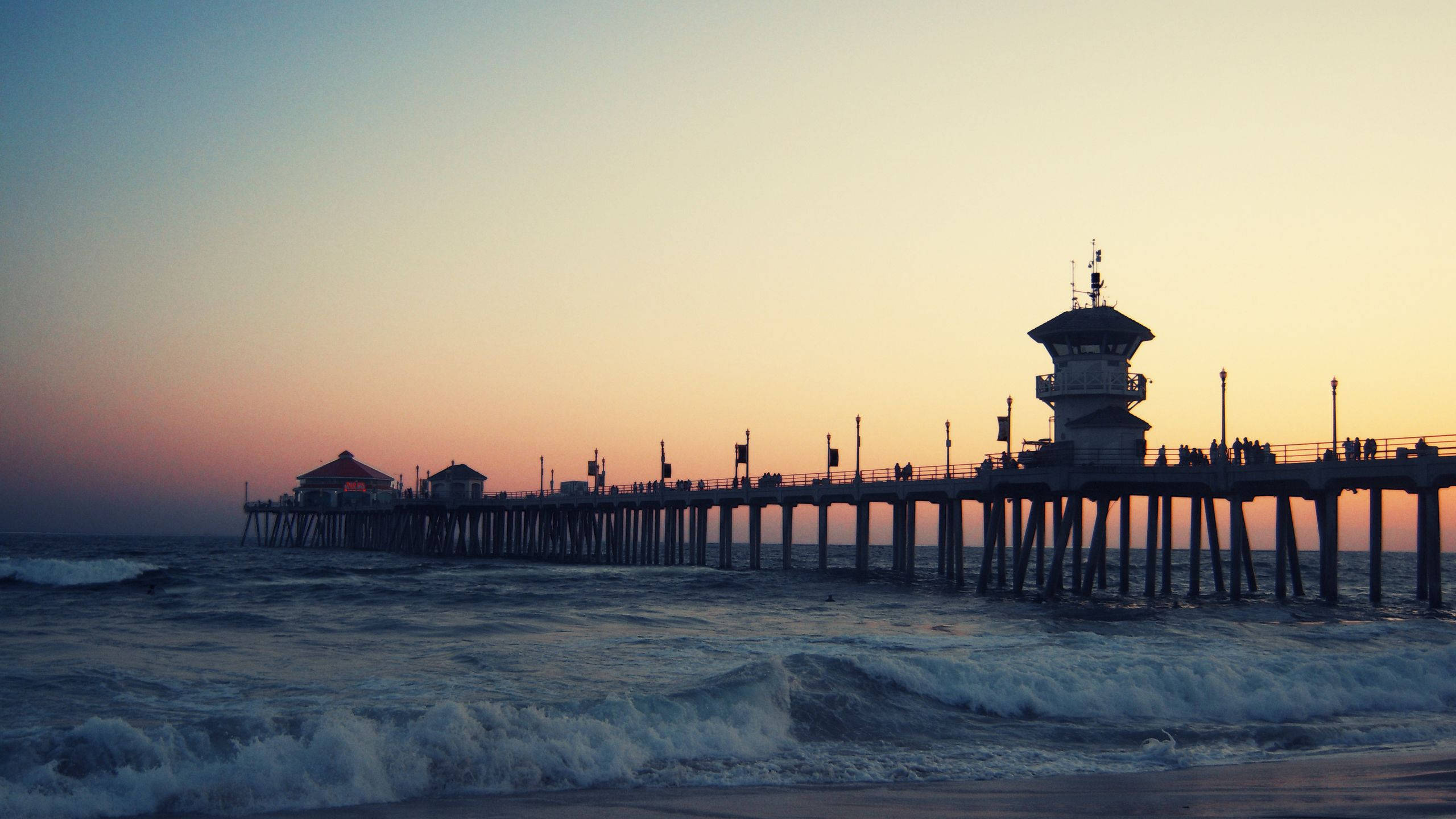 tumblr sunset desktop, pier, lighthouse, 2K Desktop Wallpaper