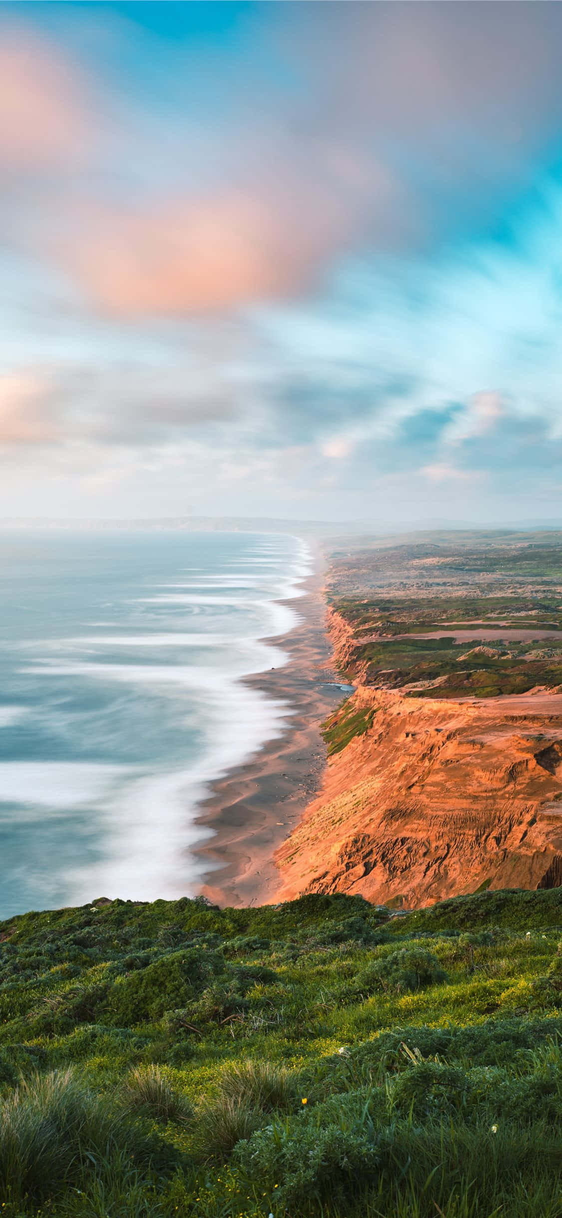California Summer, pink clouds, turquoise water, Full HD Phone Wallpaper