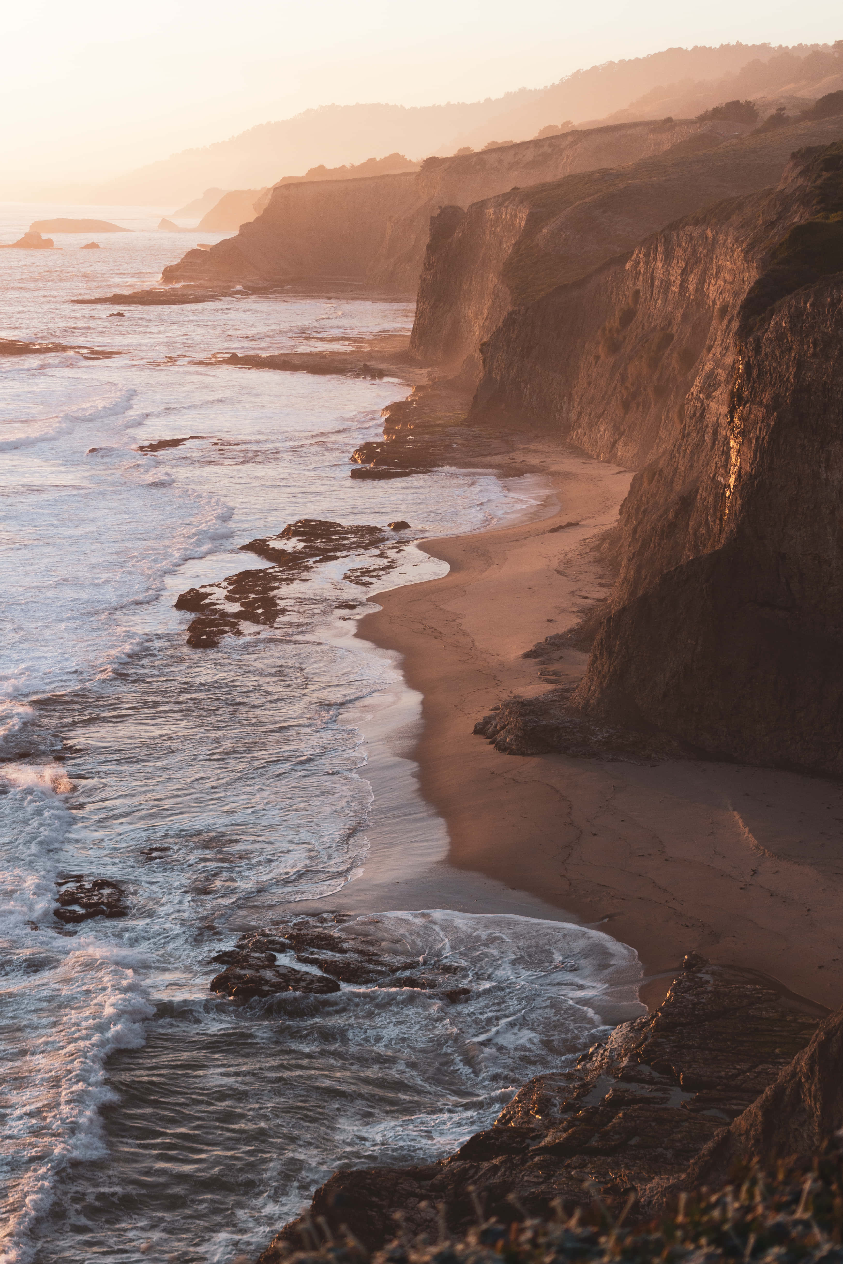 California Aesthetic, golden sunset, rugged cliffs, 4K Phone Wallpaper