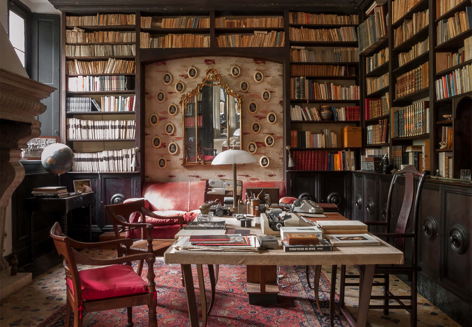 Call Me By Your Name, vintage library, dark wood bookshelves, HD Desktop Wallpaper