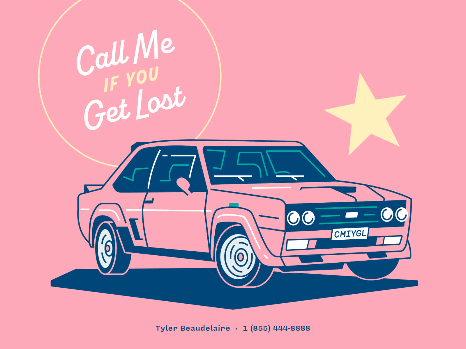 Call Me If You Get Lost, pink vintage car, blue accents, HD Desktop Wallpaper