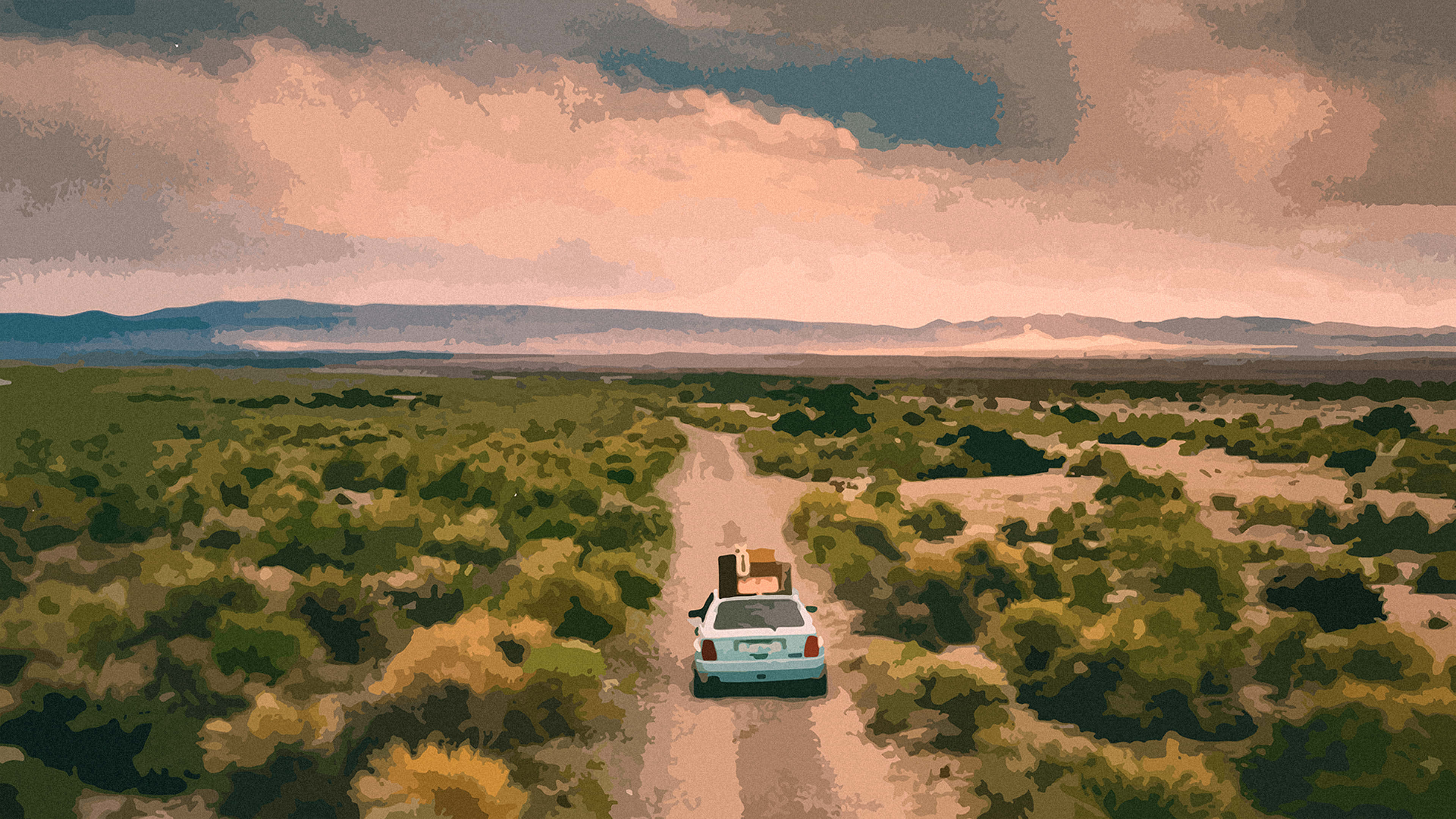 Call Me If You Get Lost, light blue, dusty desert road, 4K Desktop Wallpaper