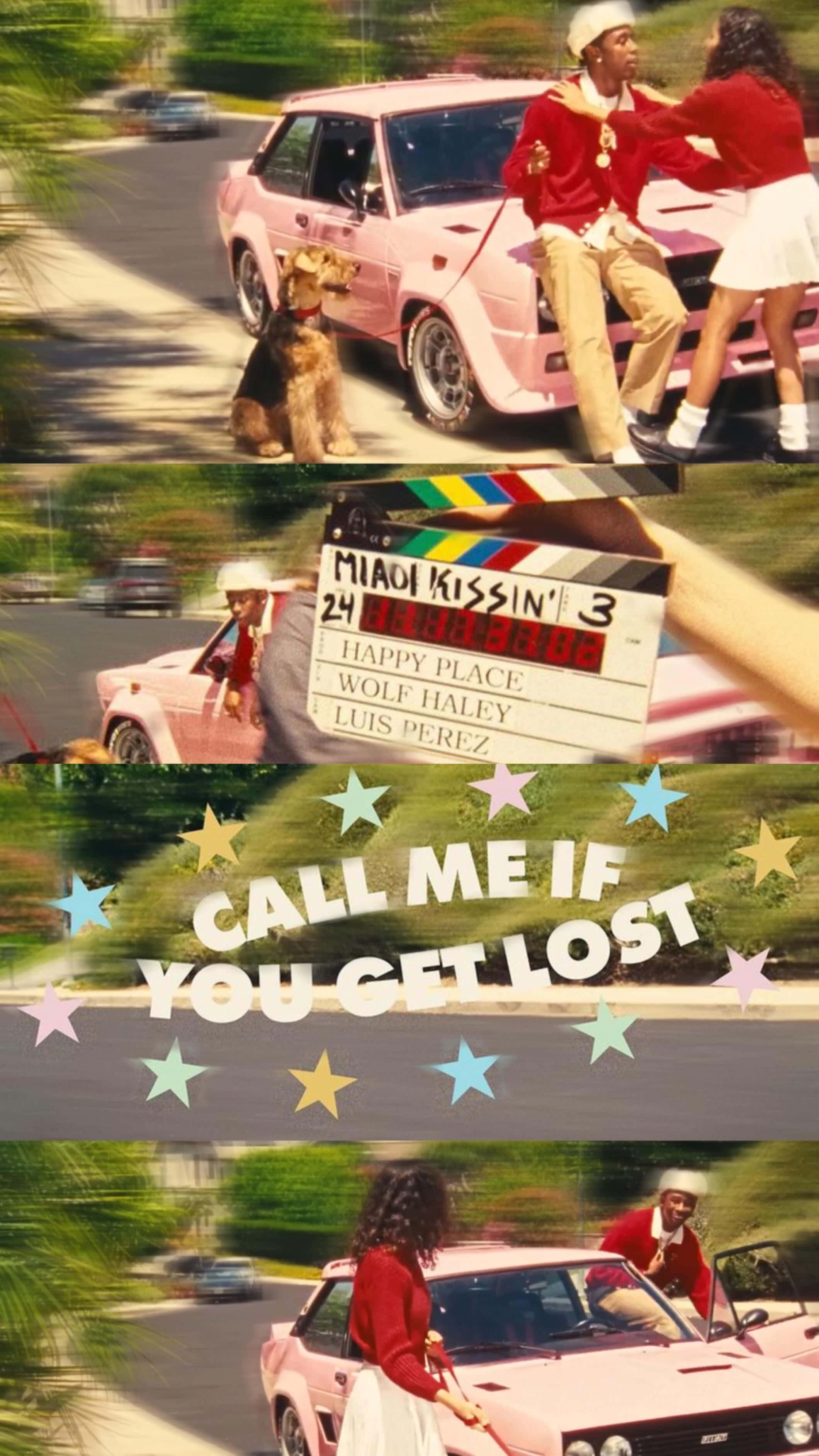 Call Me If You Get Lost, vibrant pink car, two people, 2K Phone Wallpaper
