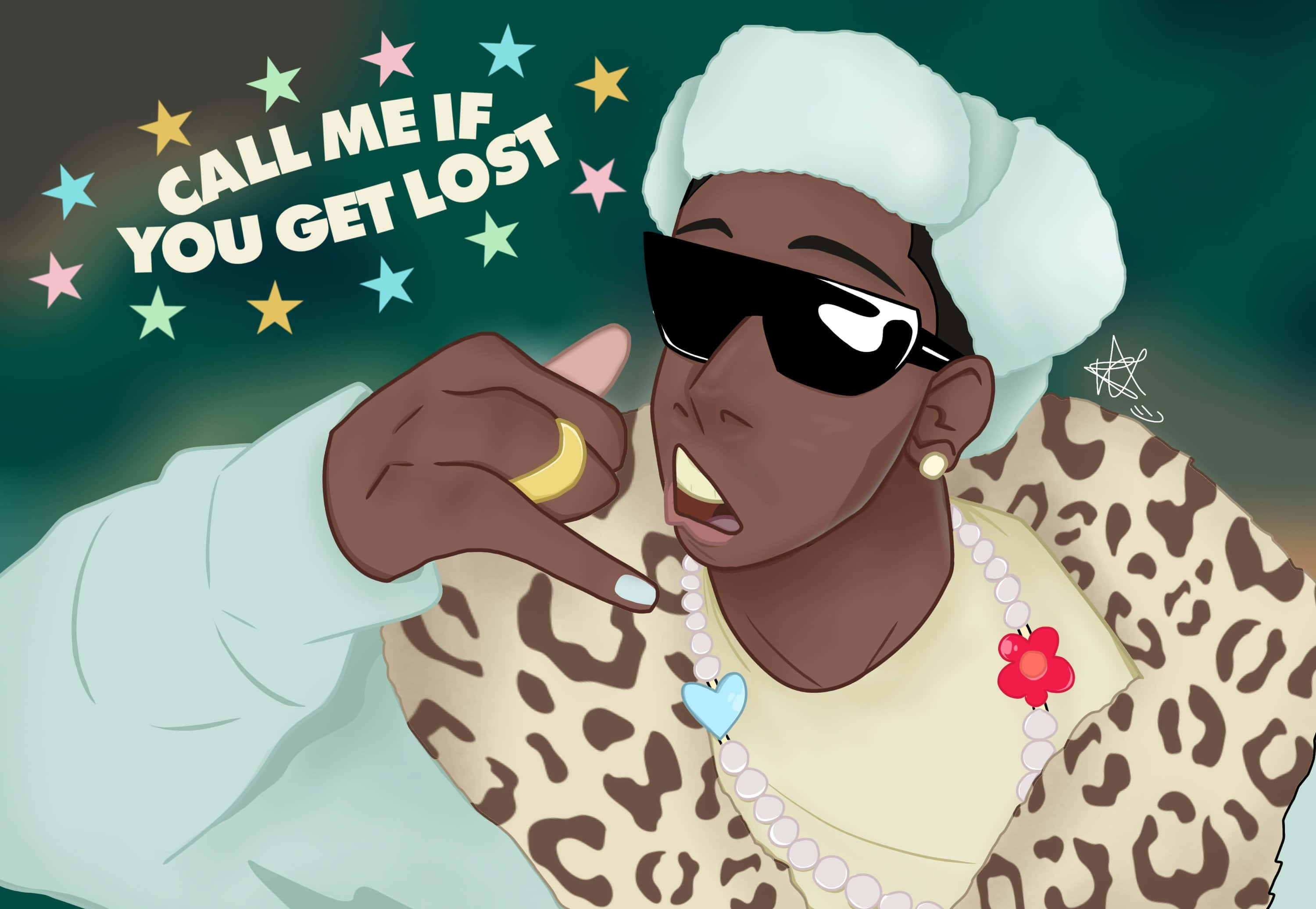 Call Me If You Get Lost, fluffy white hat, sunglasses, 2K Desktop Wallpaper