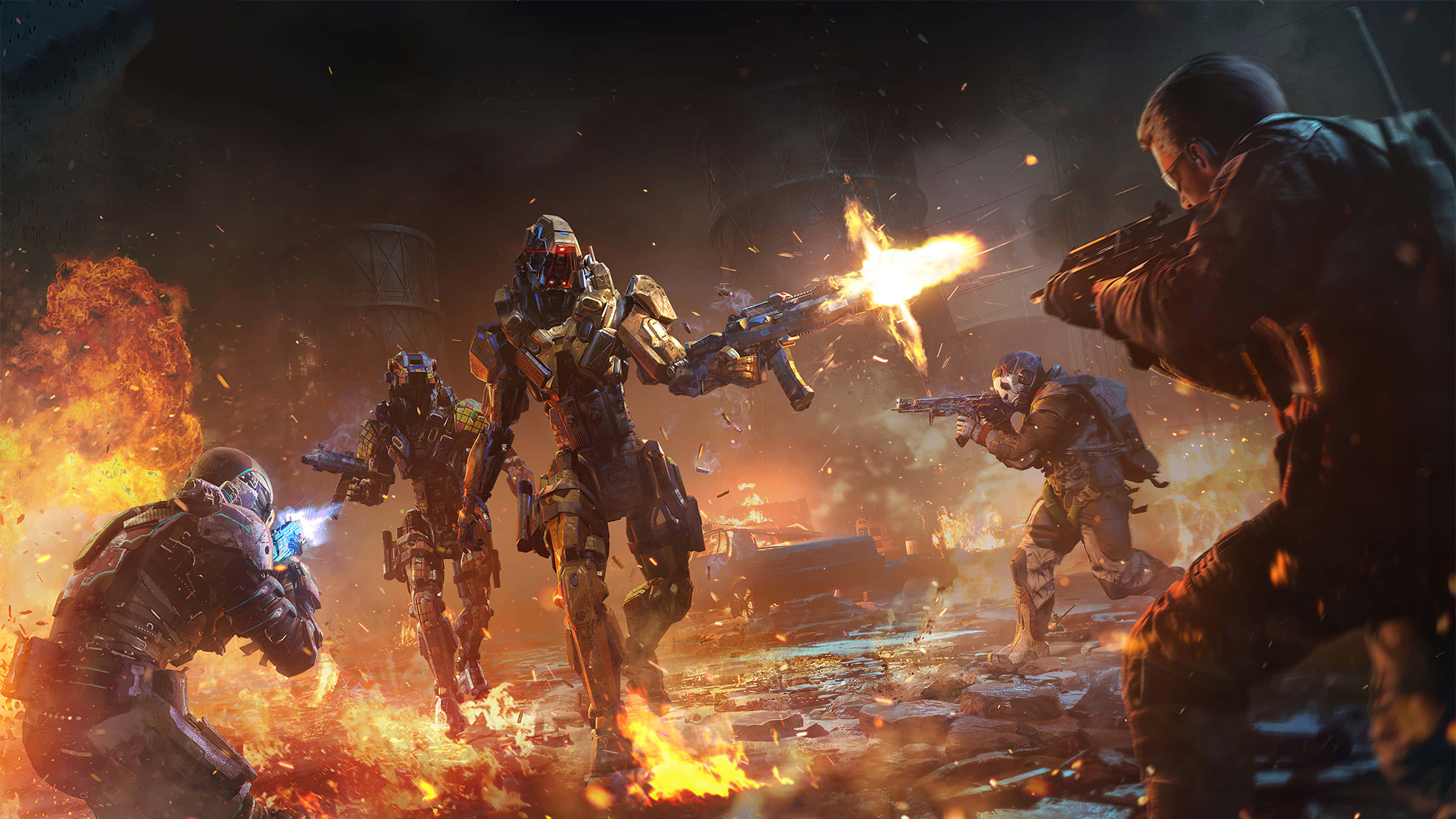 Call Of Duty 2020, futuristic armor, fiery explosions, 4K Desktop Wallpaper