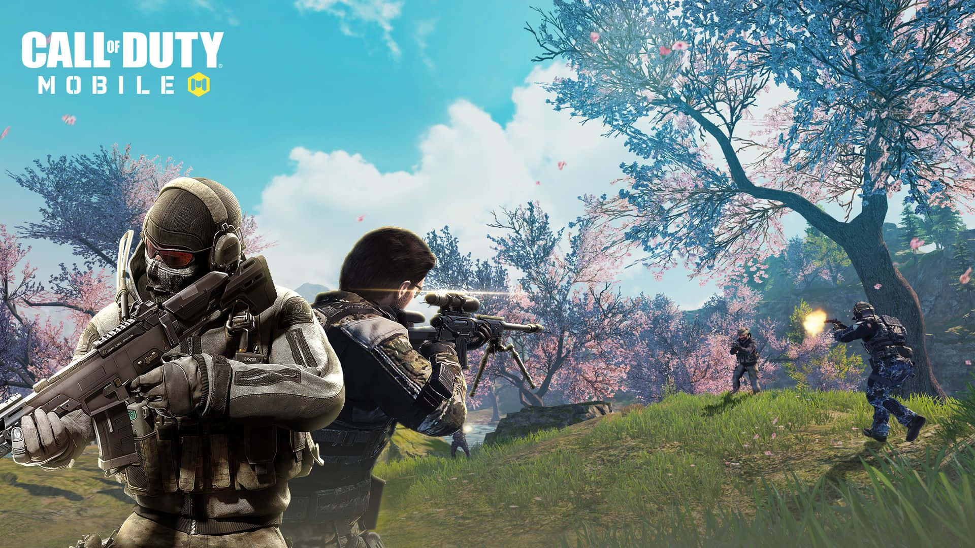 Call Of Duty Battles, tactical gear, cherry blossom trees, Full HD Desktop Wallpaper