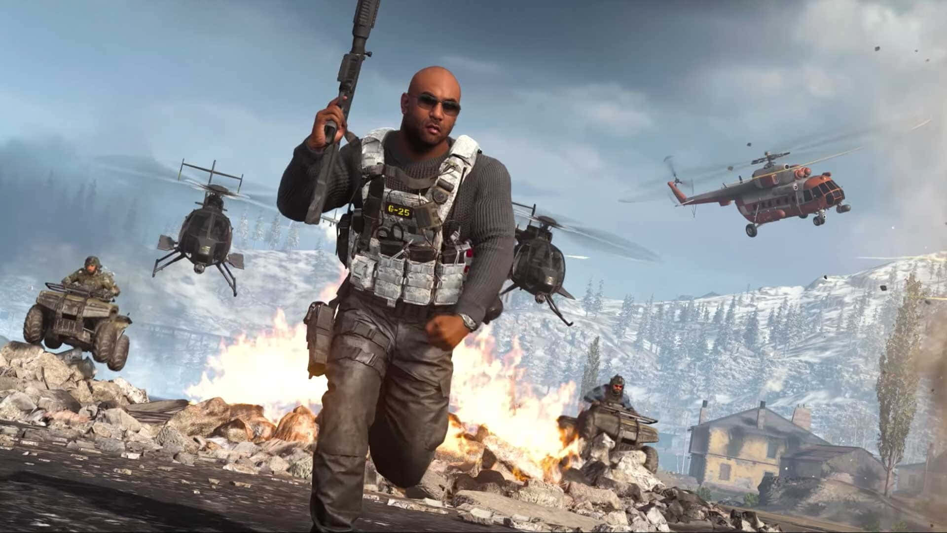 Call Of Duty Battles, snowy battlefield, helicopters, Full HD Desktop Wallpaper