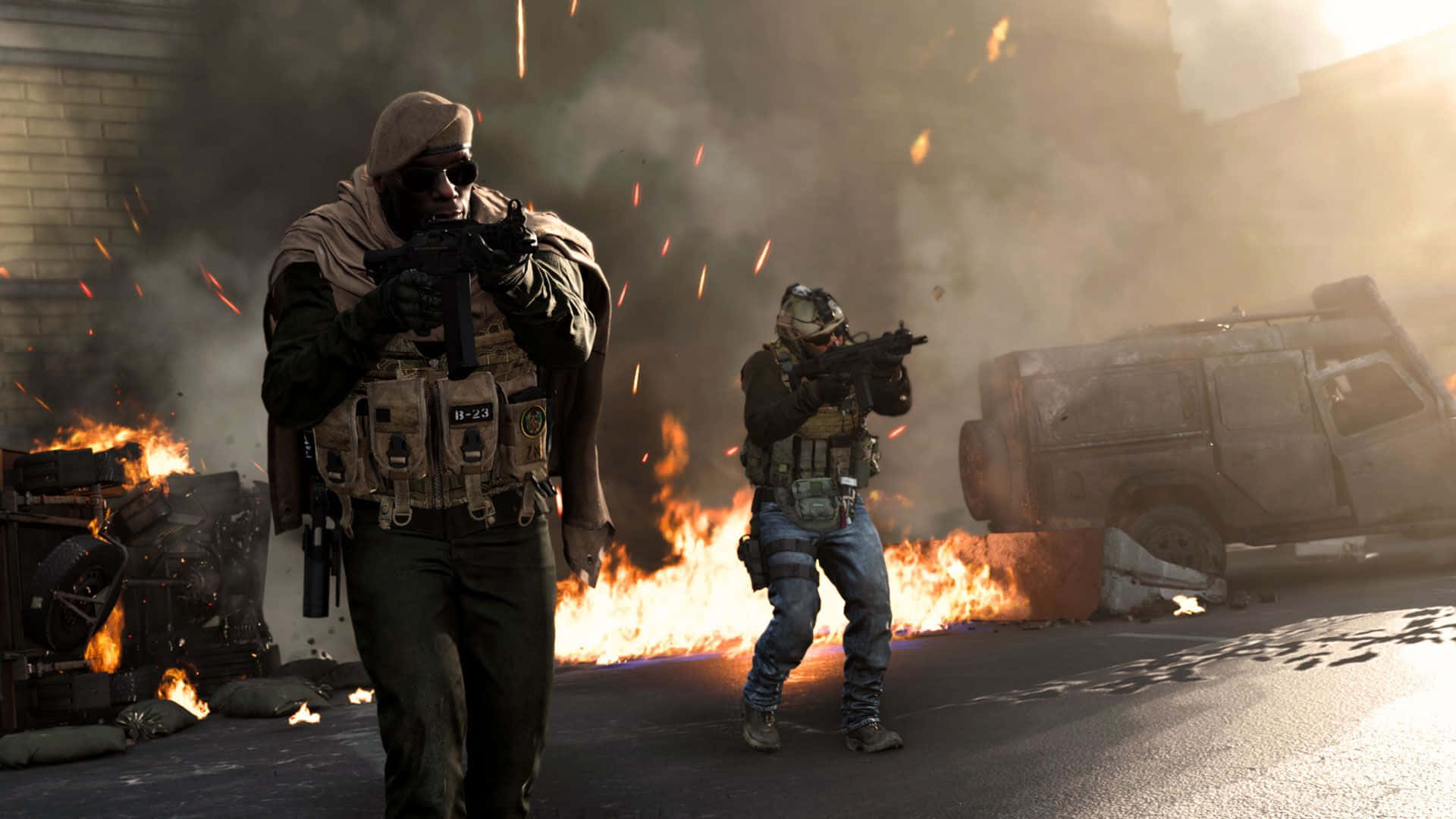 Call Of Duty Battles, urban street, burning, Full HD Desktop Wallpaper