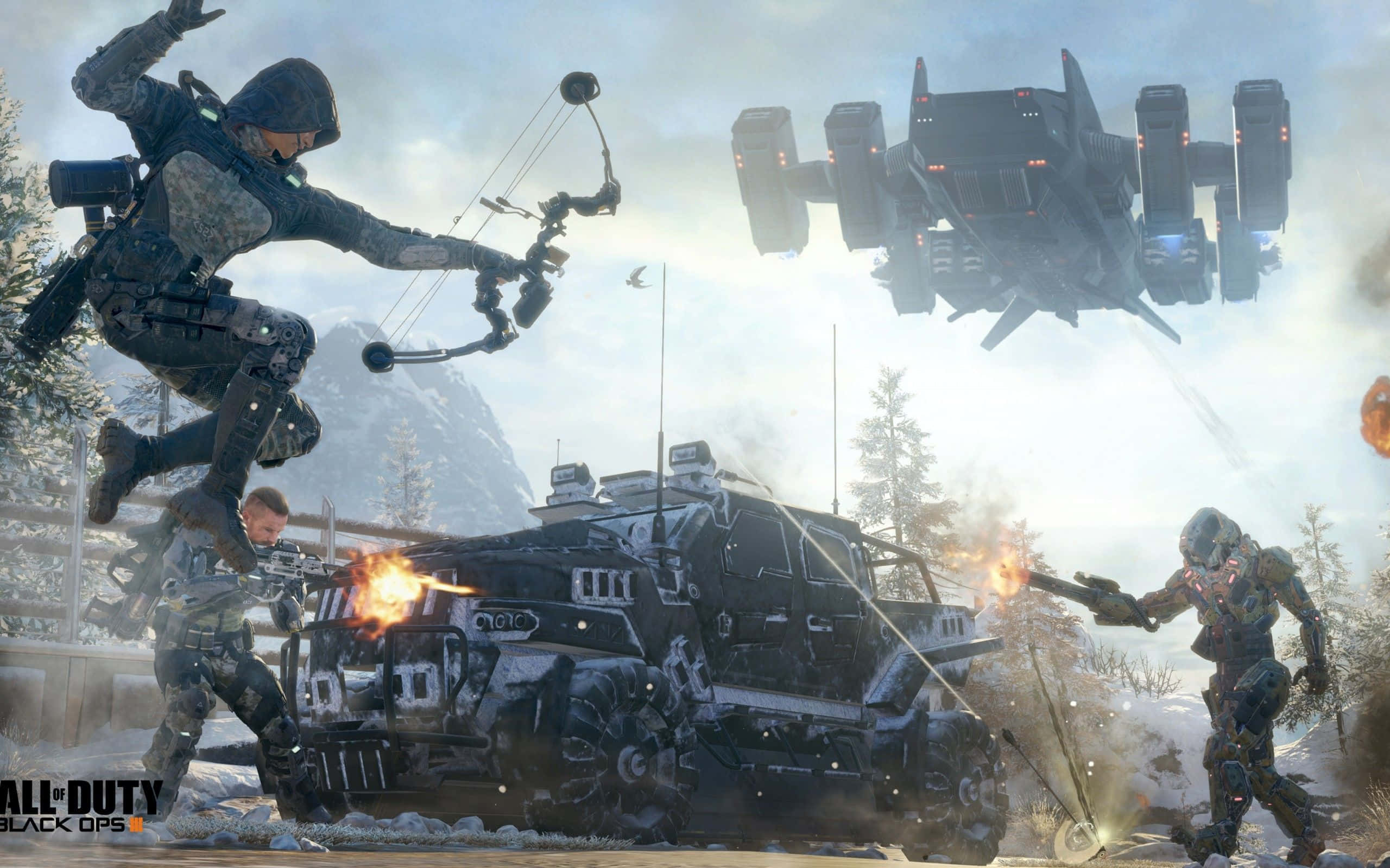 Call Of Duty Battles, snowy terrain, futuristic weapons, 2K Desktop Wallpaper