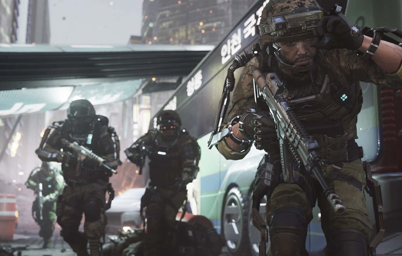 Call Of Duty Battles, tactical gear, smoky urban street, HD Desktop Wallpaper