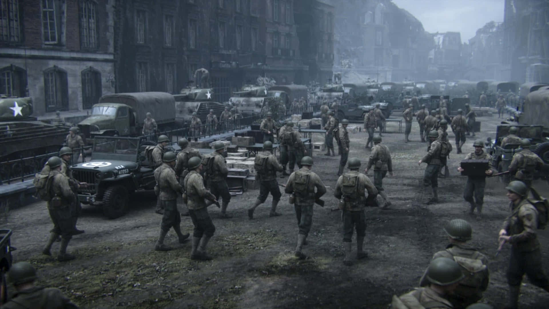 Call Of Duty Battles, European city street, soldiers in helmets, Full HD Desktop Wallpaper