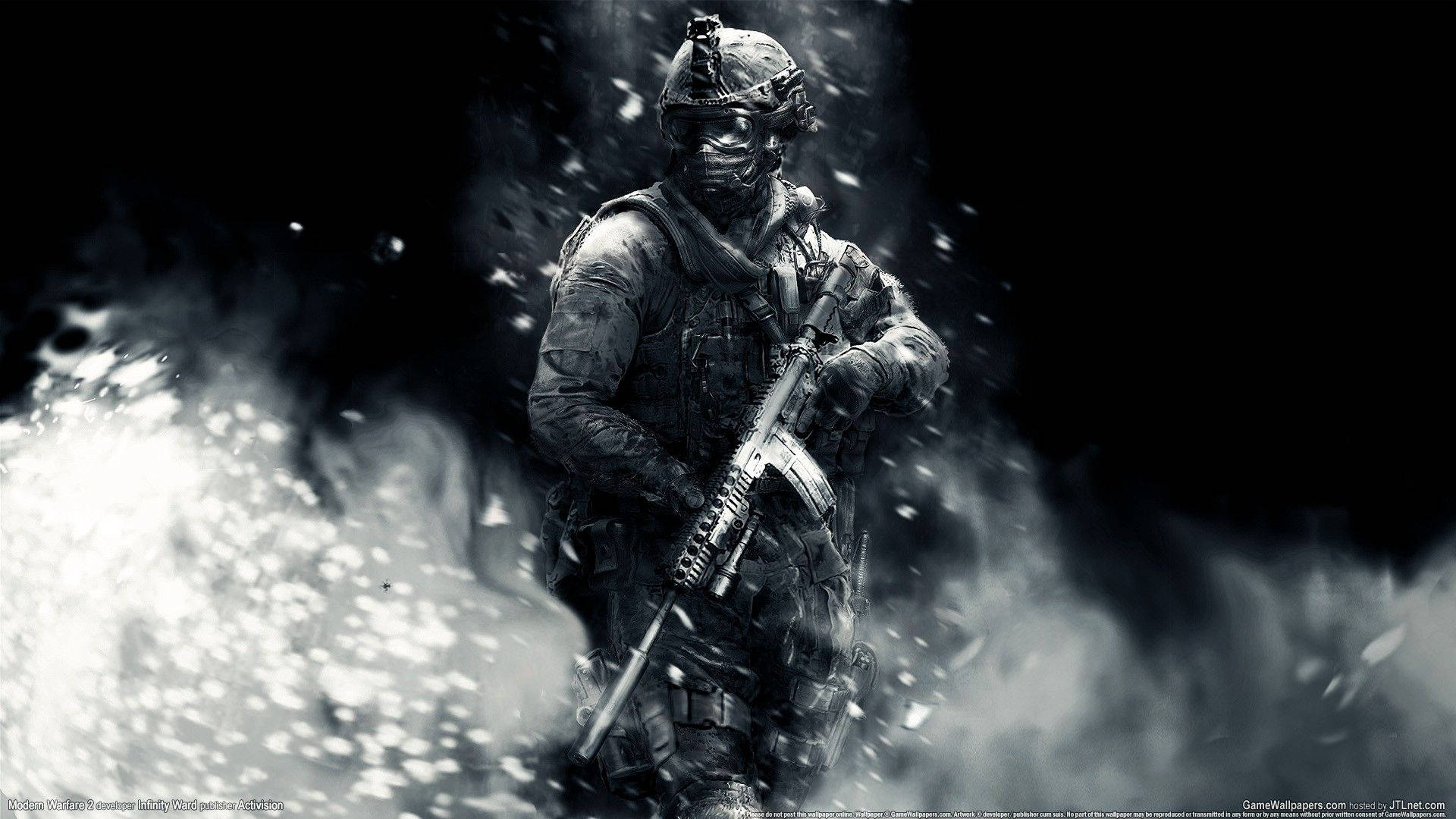 Call of Duty, black and white scene, soldier in full gear, Full HD Desktop Wallpaper