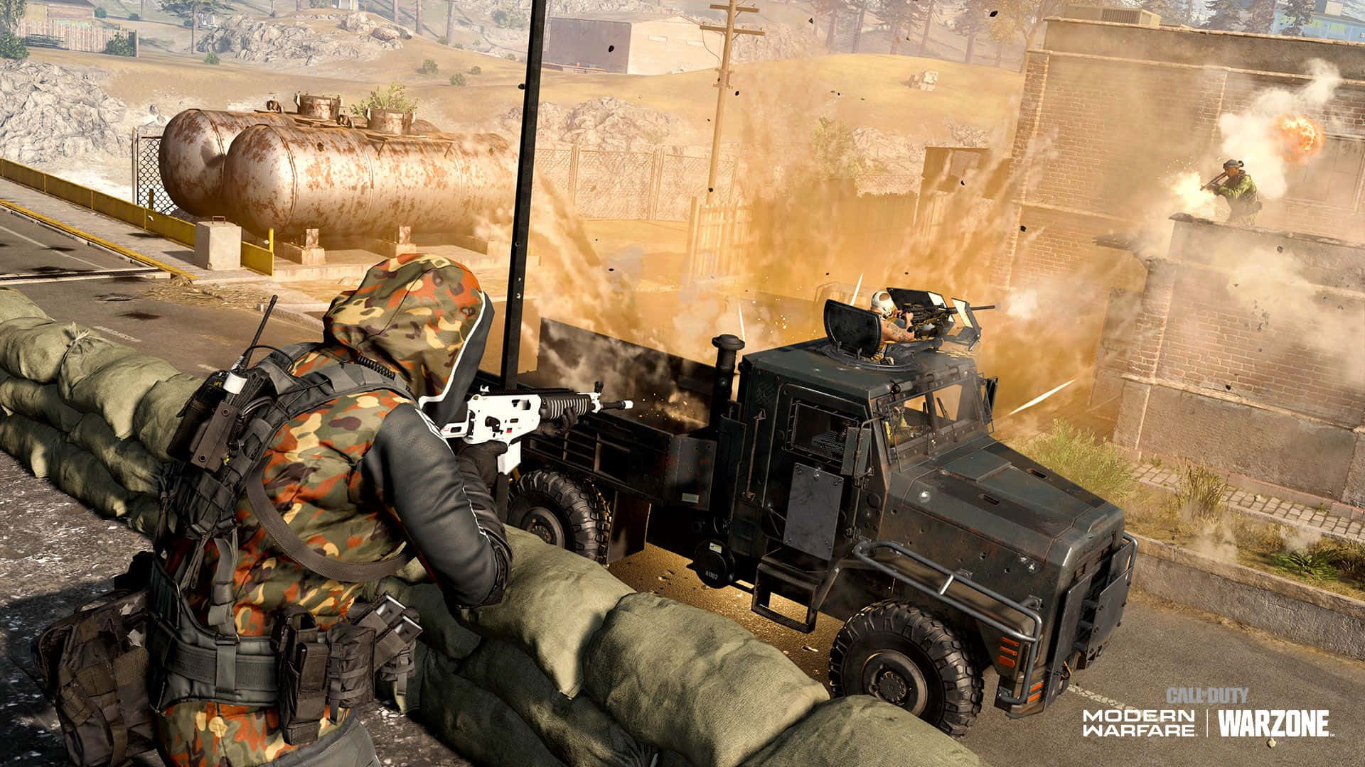 Call of Duty, armored truck, dusty urban battlefield, Full HD Desktop Wallpaper