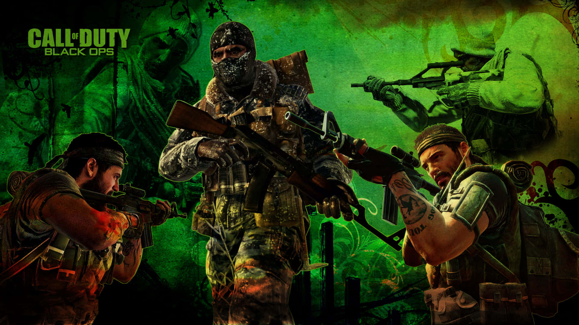 Call Of Duty: Black Ops 1, tactical gear, glowing green battlefield, Full HD Desktop Wallpaper