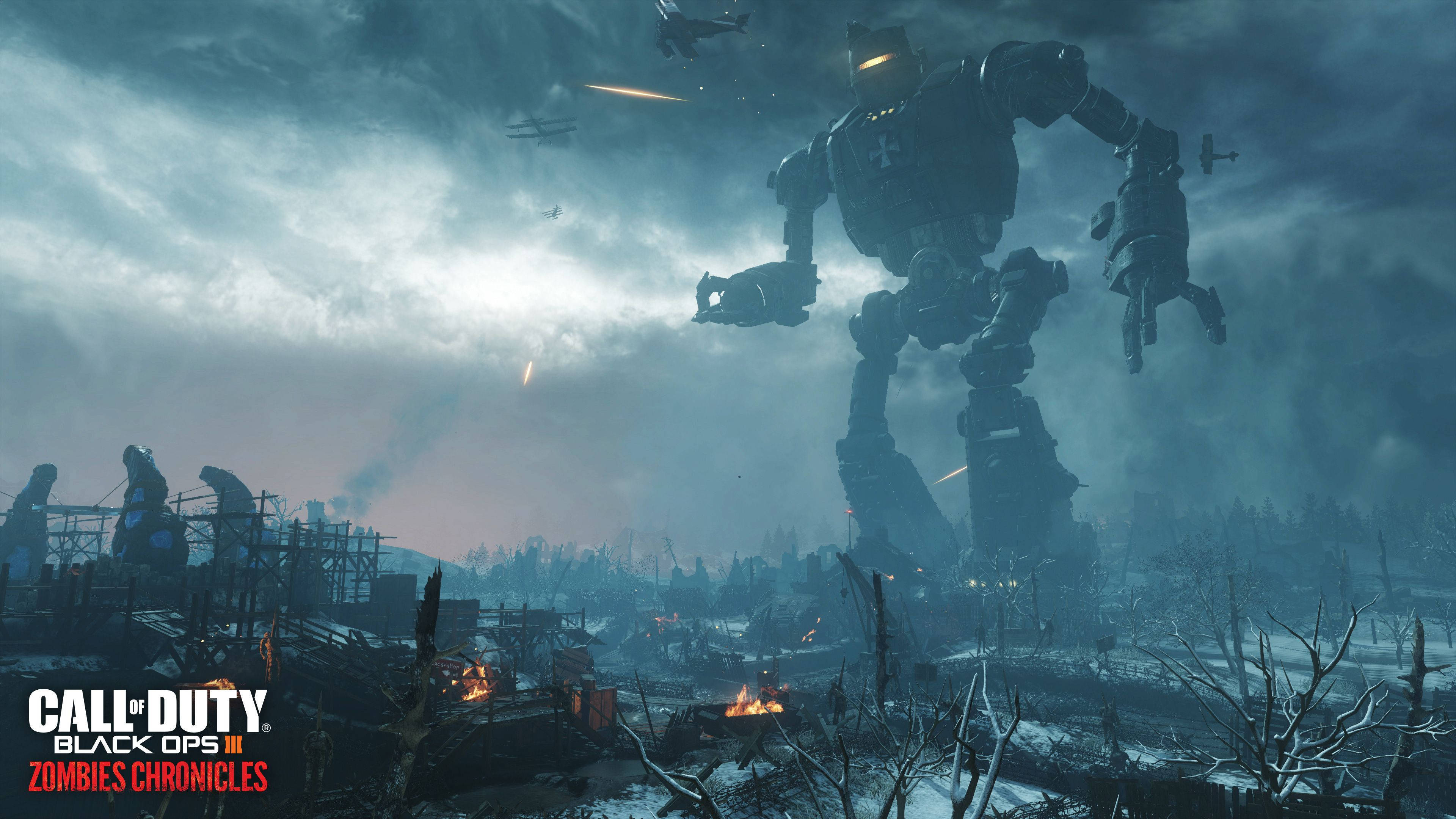Call Of Duty Black Ops 3, war robot, snow-covered battlefield, 4K Desktop Wallpaper
