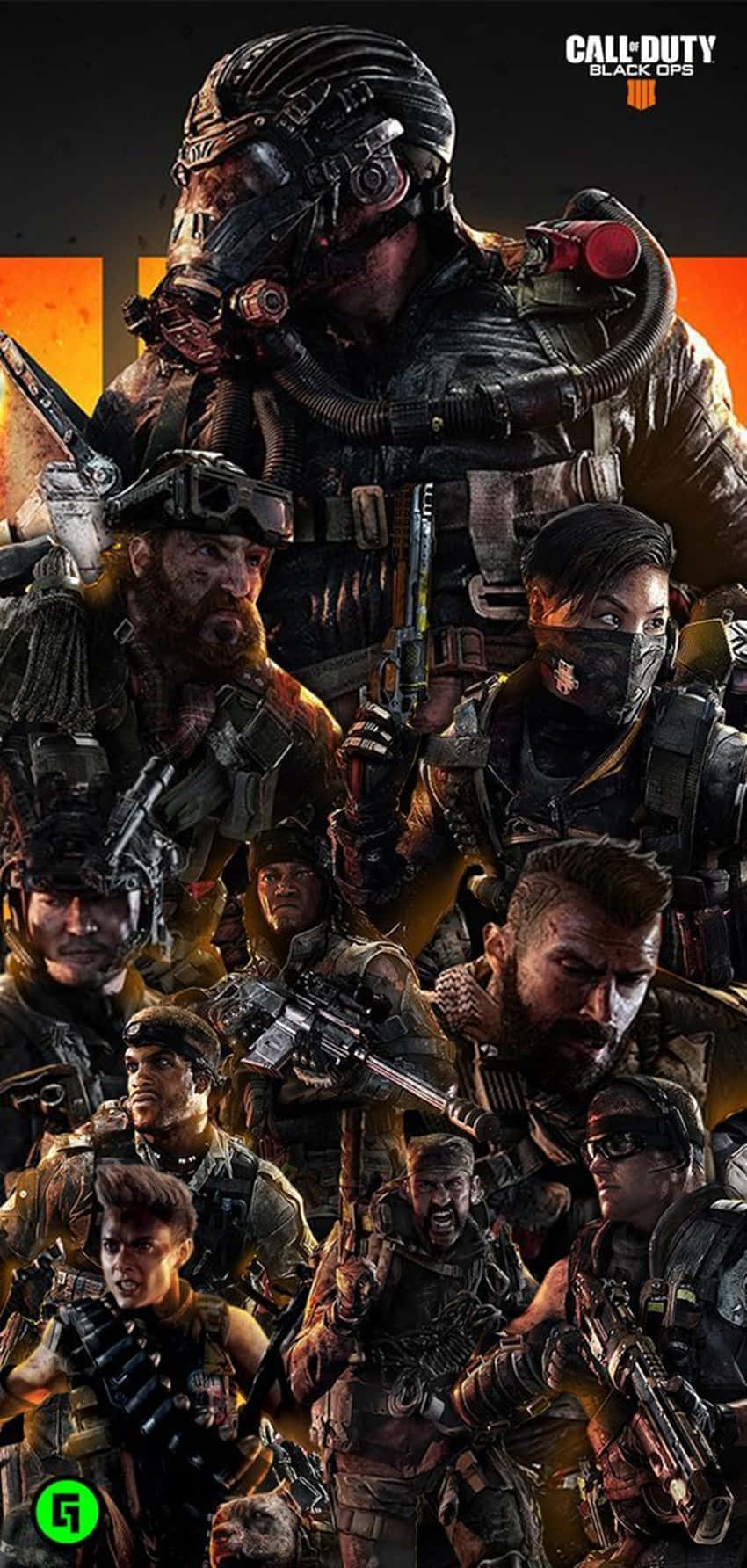 Call Of Duty Black Ops 4, tactical gear, firey orange and black backdrop, HD Phone Wallpaper