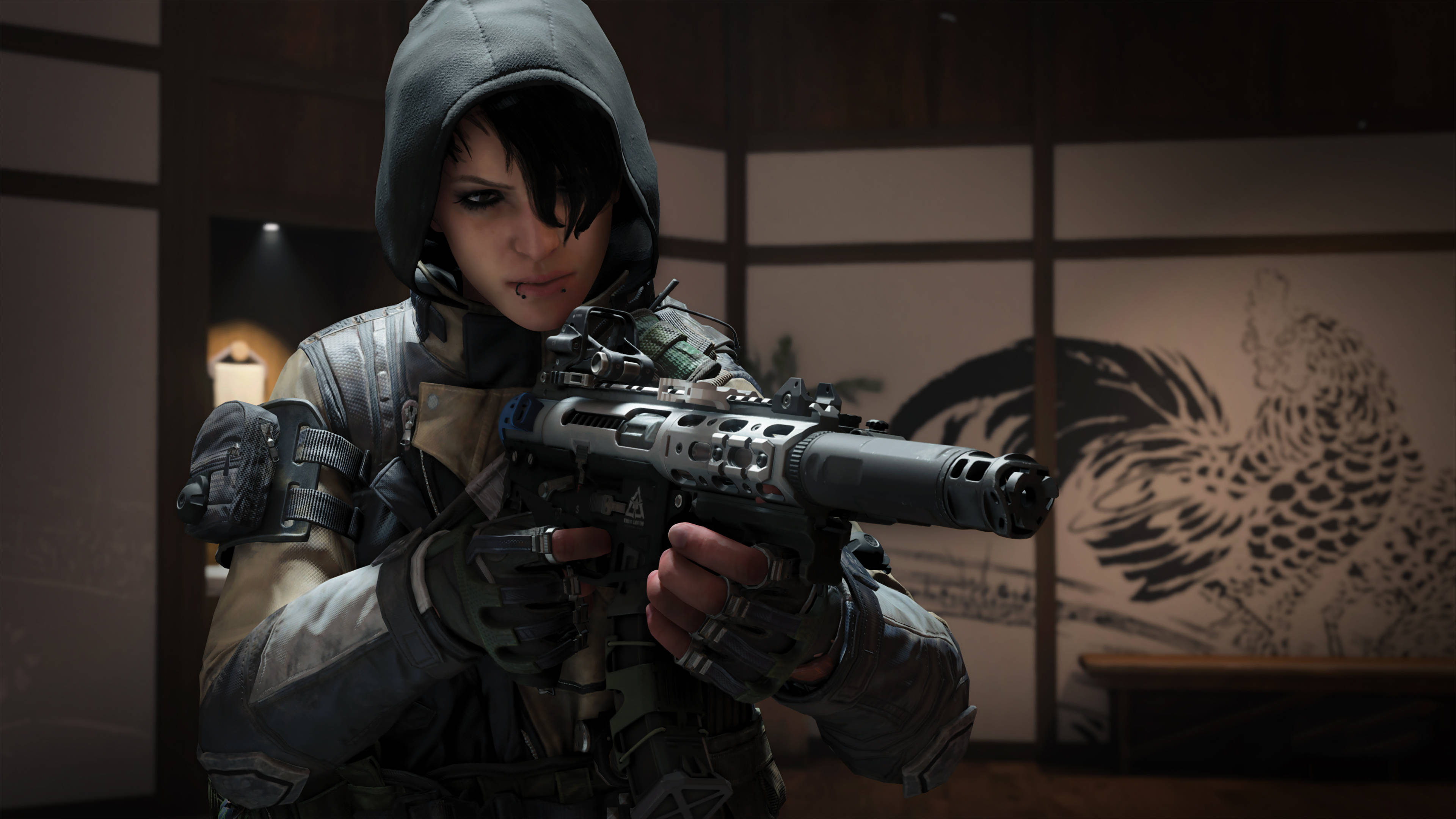 Call Of Duty Black Ops 4, badass woman, hooded tactical outfit, 4K Desktop Wallpaper
