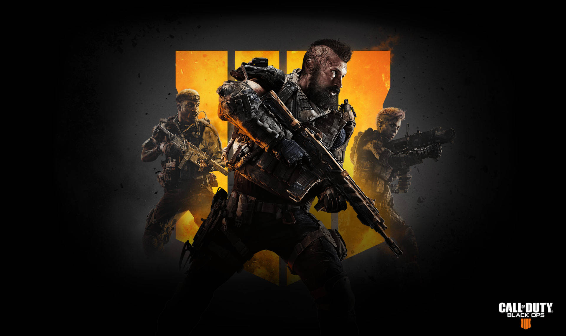 Call Of Duty Black Ops 4, tactical gear, glowing orange '4' logo, Full HD Desktop Wallpaper