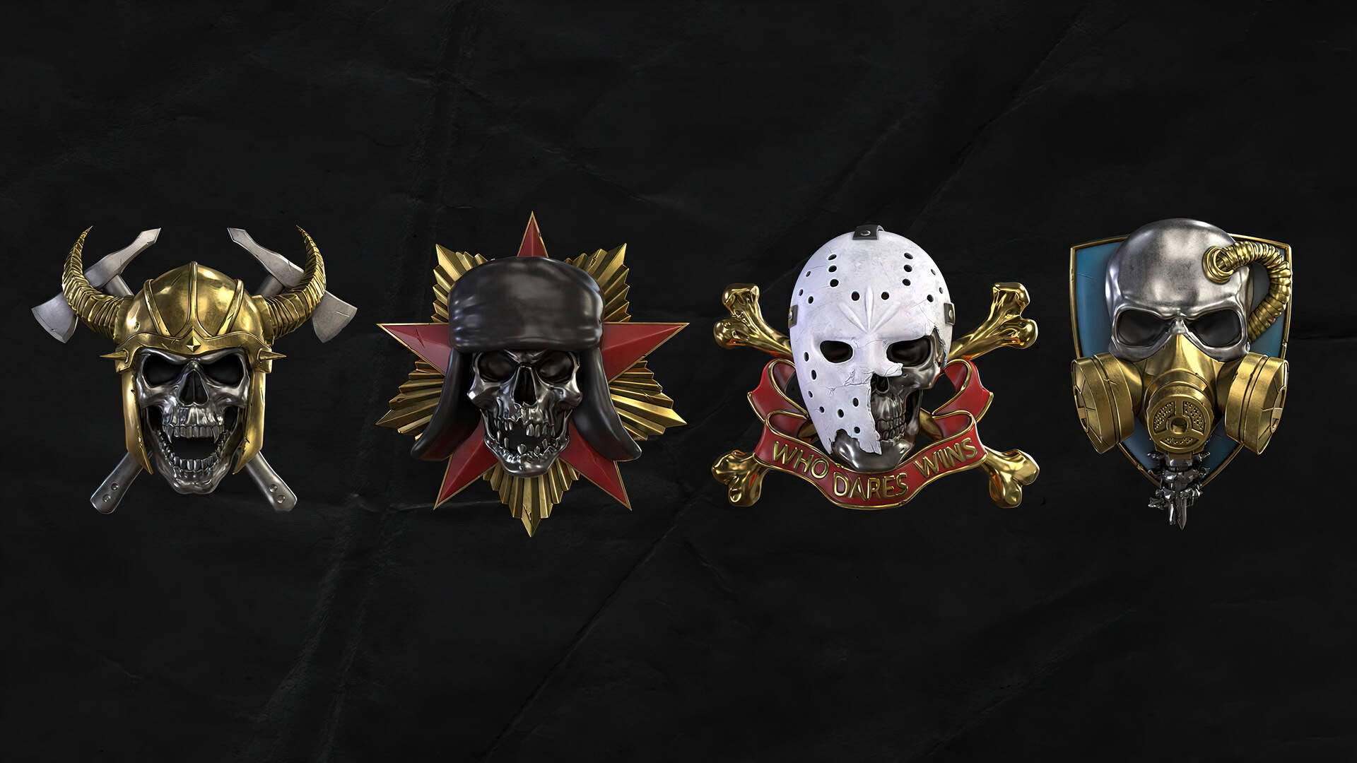 Call Of Duty Black Ops Cold War, skull prestige emblems, black fabric background, Full HD Desktop Wallpaper