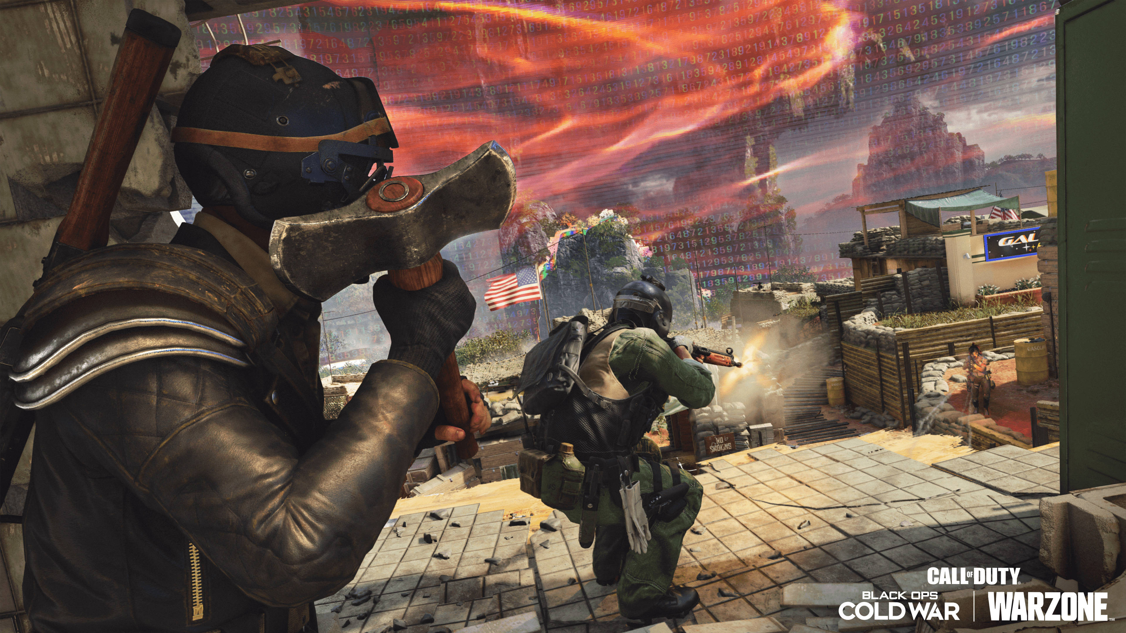 Call of Duty Black Ops Cold War, fiery digital cityscape, rooftop, 4K Desktop Wallpaper
