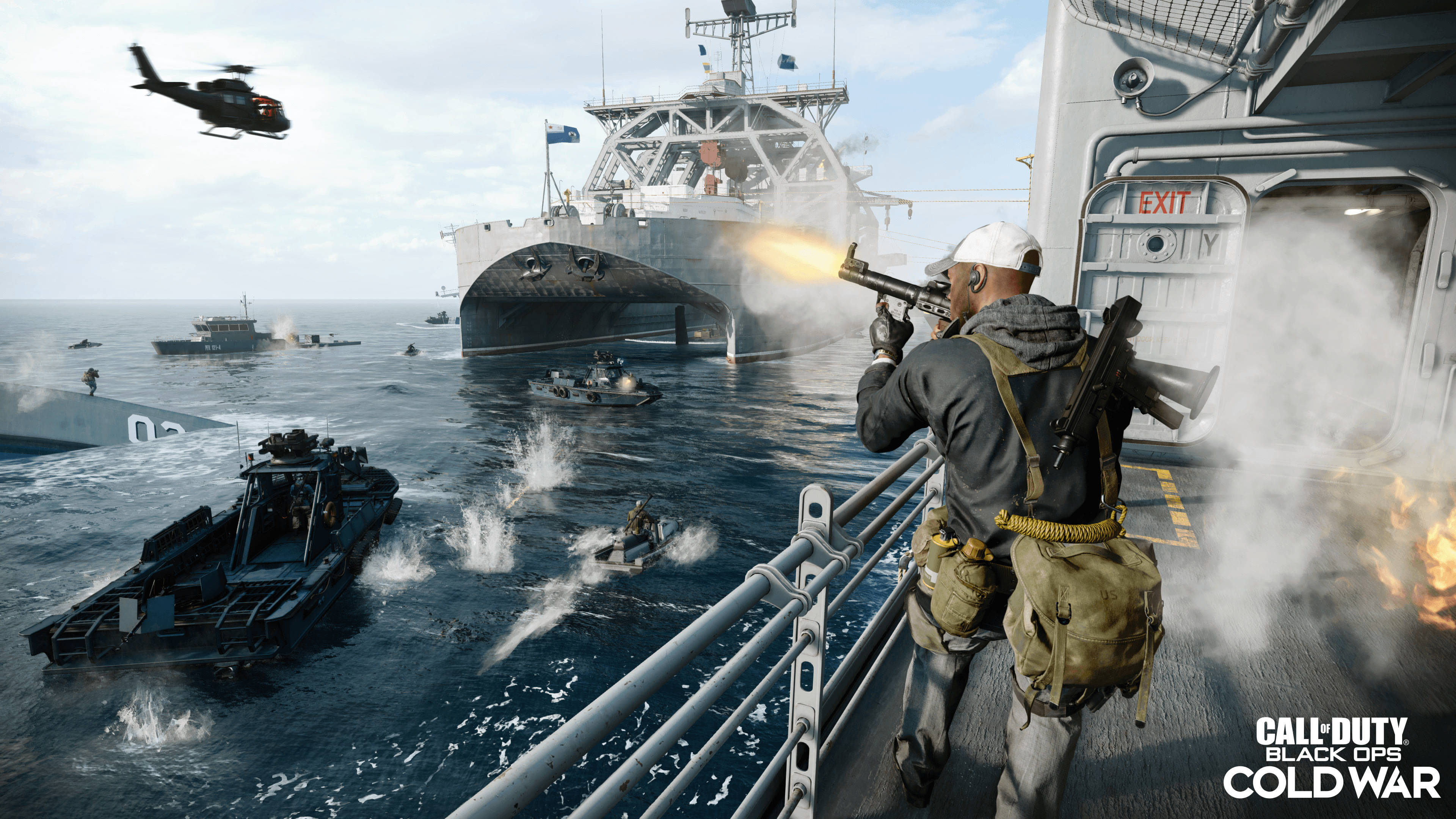 Call Of Duty Black Ops Cold War, warship deck, helicopters, 4K Desktop Wallpaper