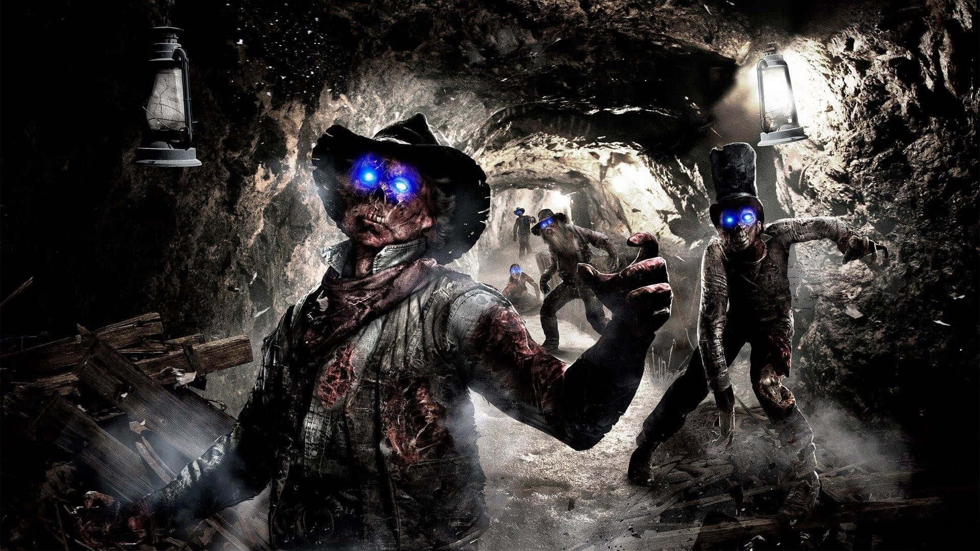 Call Of Duty Black Ops, zombie miners, glowing blue eyes, Full HD Desktop Wallpaper