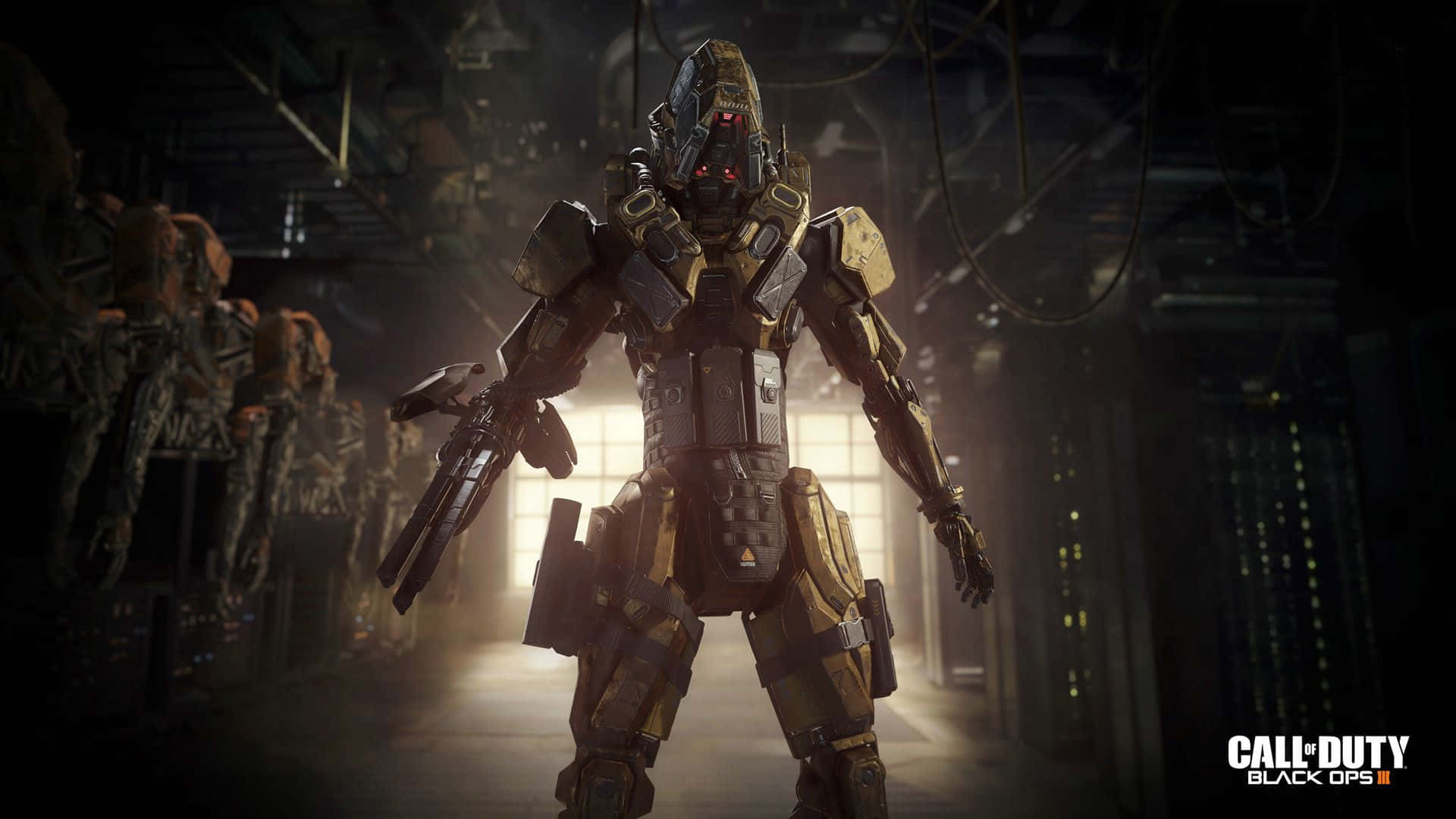 Call Of Duty Black Ops, futuristic combat suit, dimly lit industrial corridor, Full HD Desktop Wallpaper