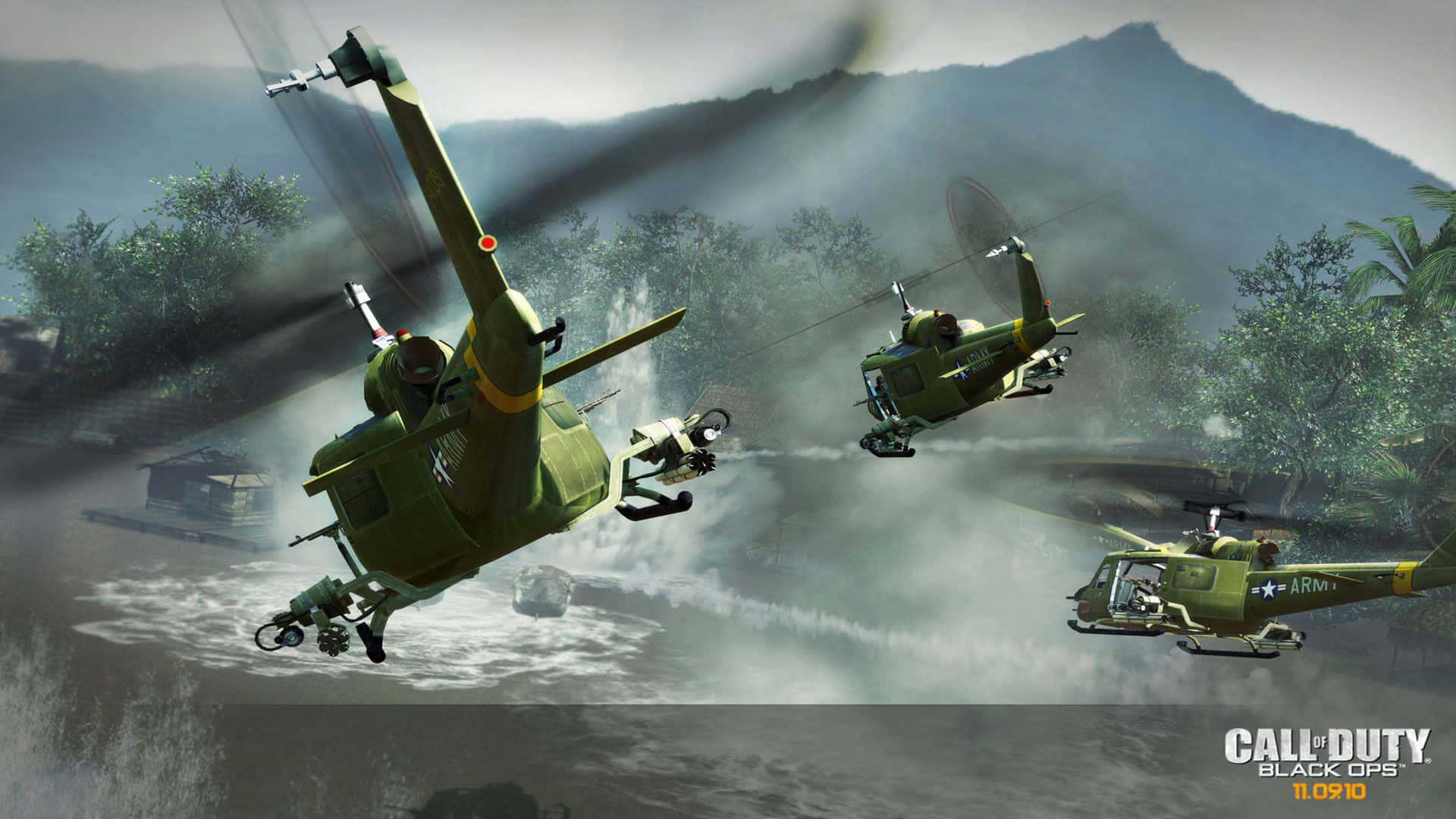 Call of Duty Black Ops, military helicopters, jungle river, Full HD Desktop Wallpaper