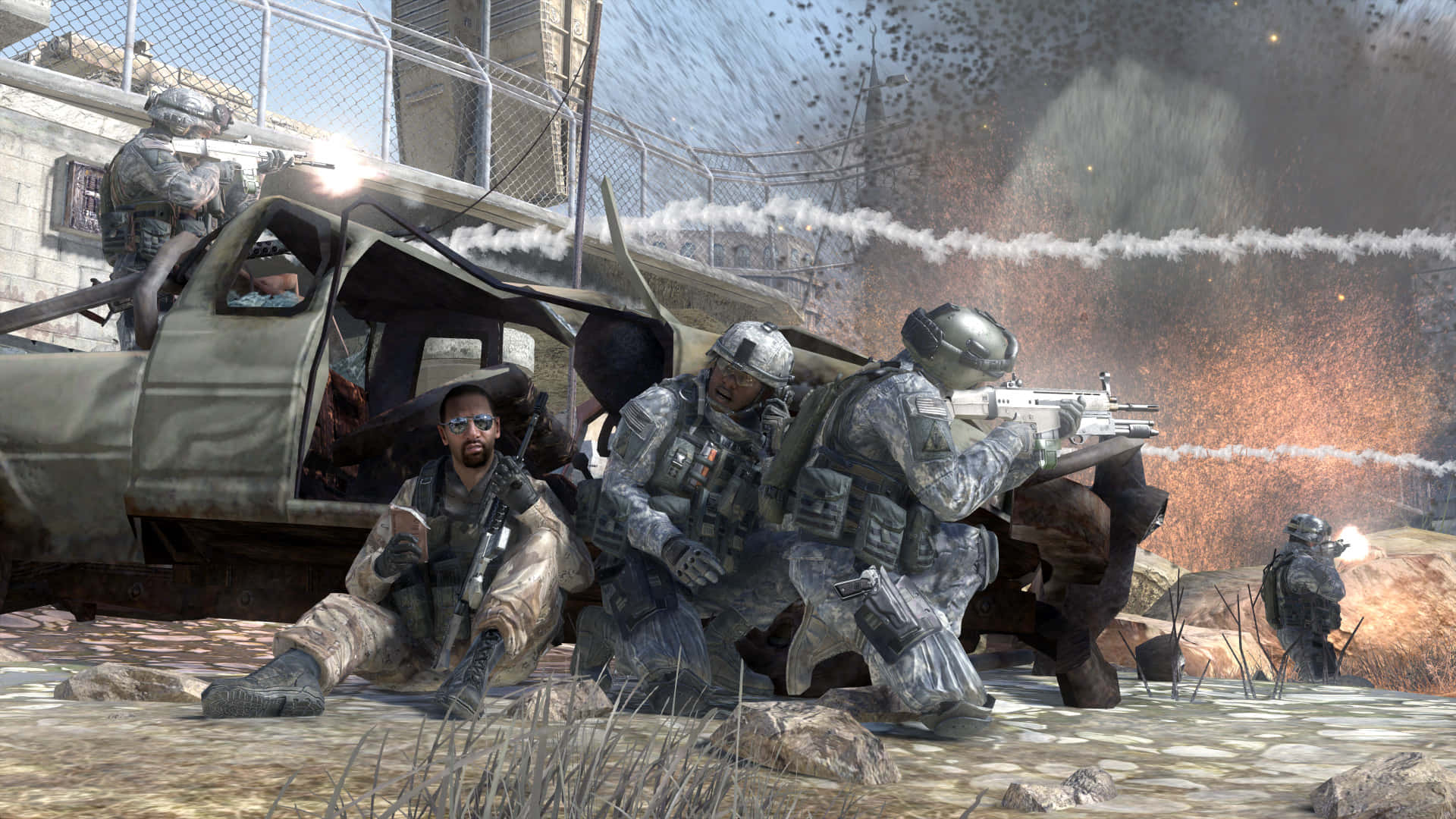 Call of Duty Black Ops 2, camouflage gear, damaged military truck, Full HD Desktop Wallpaper