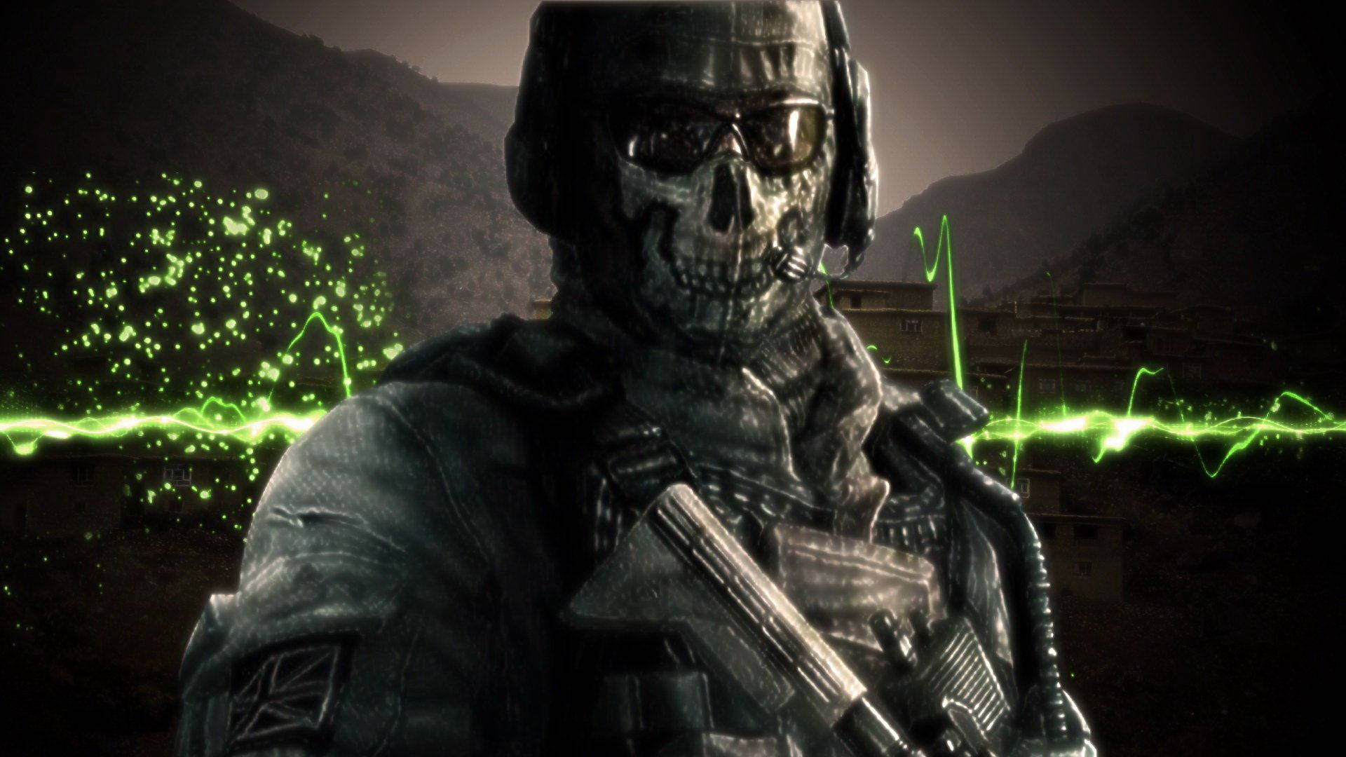 Call Of Duty Ghost, green electric, skull mask, Full HD Desktop Wallpaper