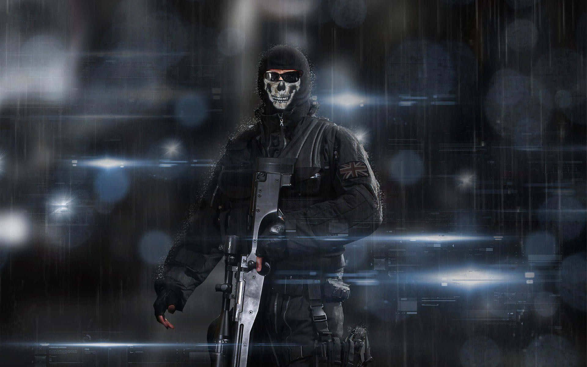 Call of Duty: Ghosts, skull face, rifle, Full HD Desktop Wallpaper