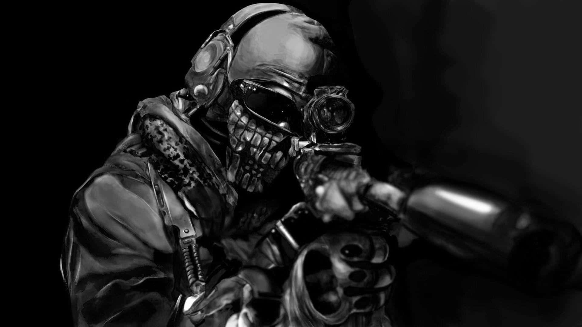 Call of Duty: Ghosts, skull-faced soldier, tactical gear, Full HD Desktop Wallpaper