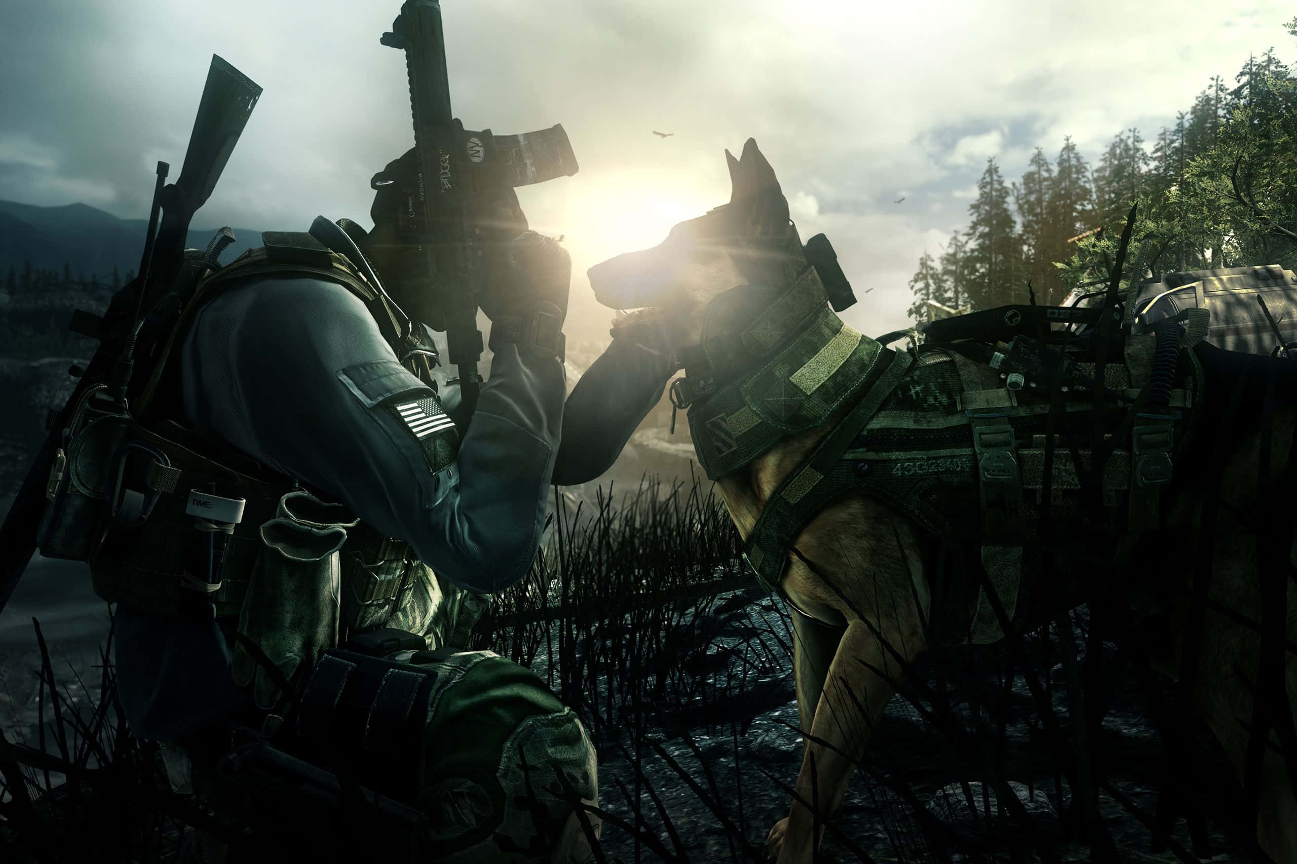 Call Of Duty Ghosts, soldier, military dog, 2K Desktop Wallpaper