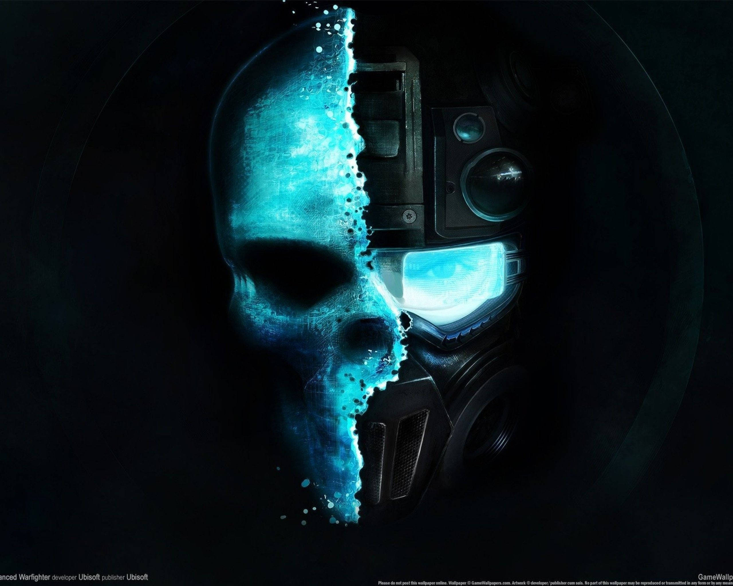 Call of Duty: Ghosts, split skull, glowing blue, 2K Desktop Wallpaper