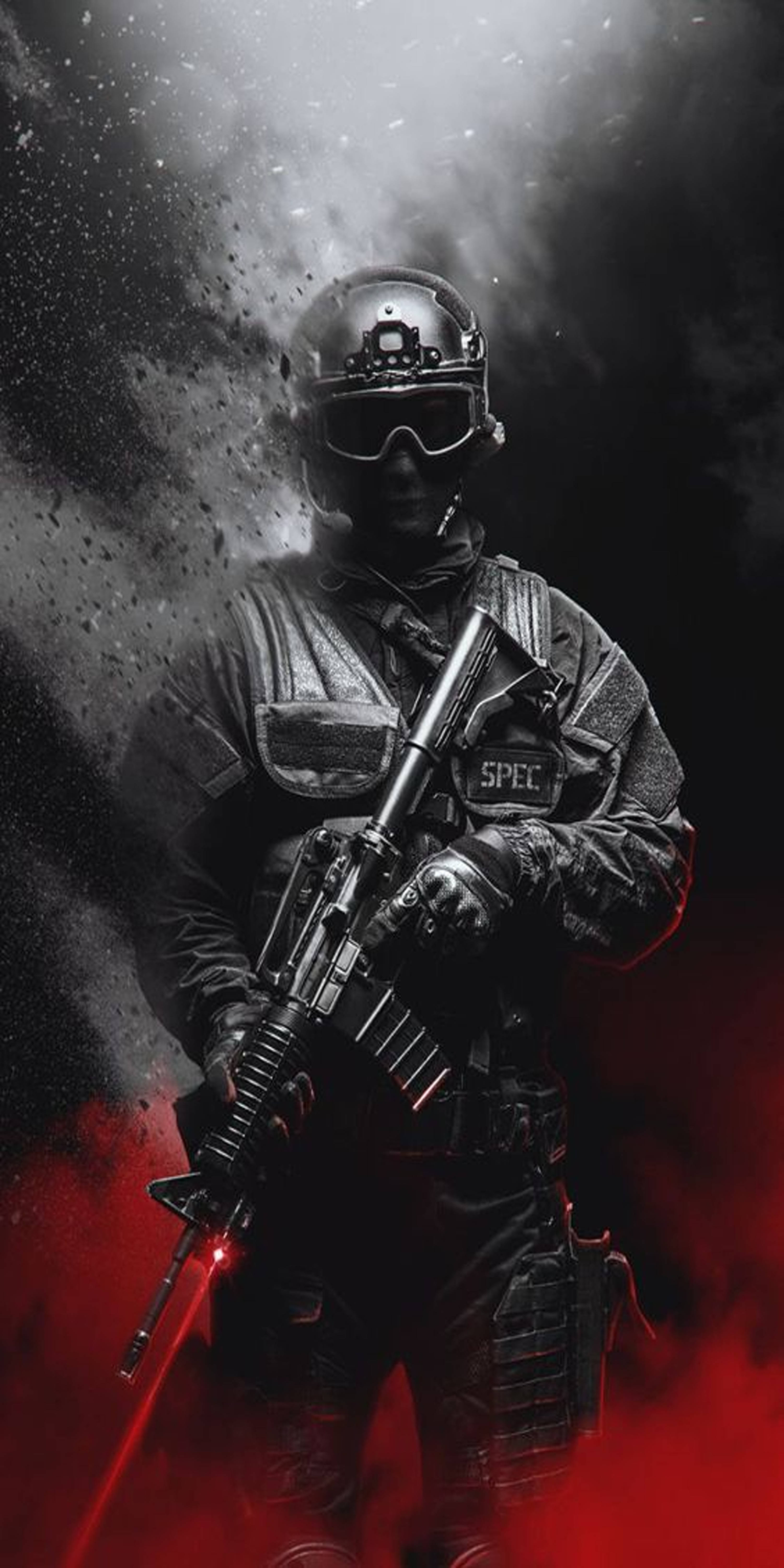 Call Of Duty Mobile, red smoke, tactical gear, 5K Phone Wallpaper