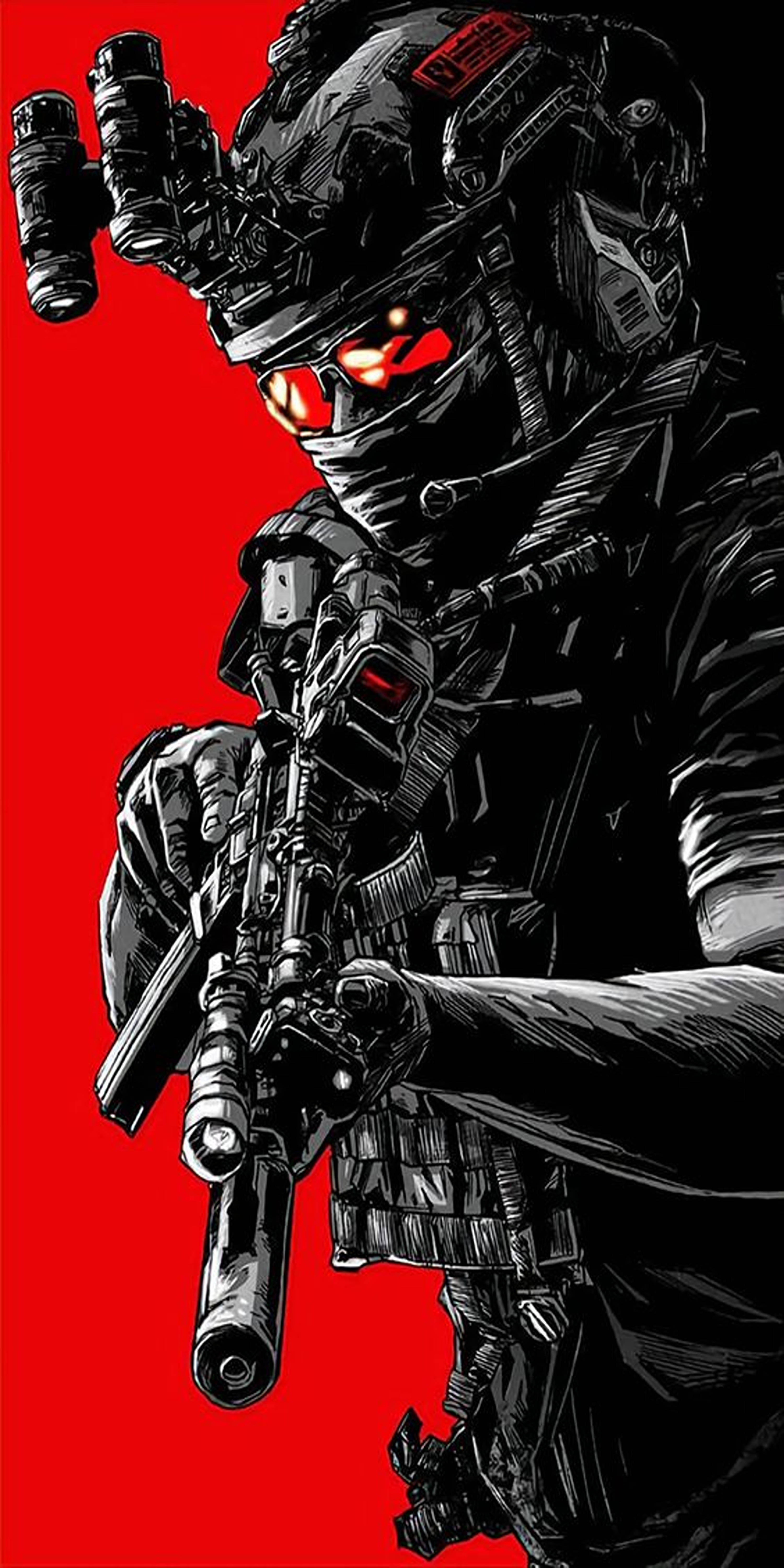 Call Of Duty Mobile, red, glowing red eyes, 5K Phone Wallpaper