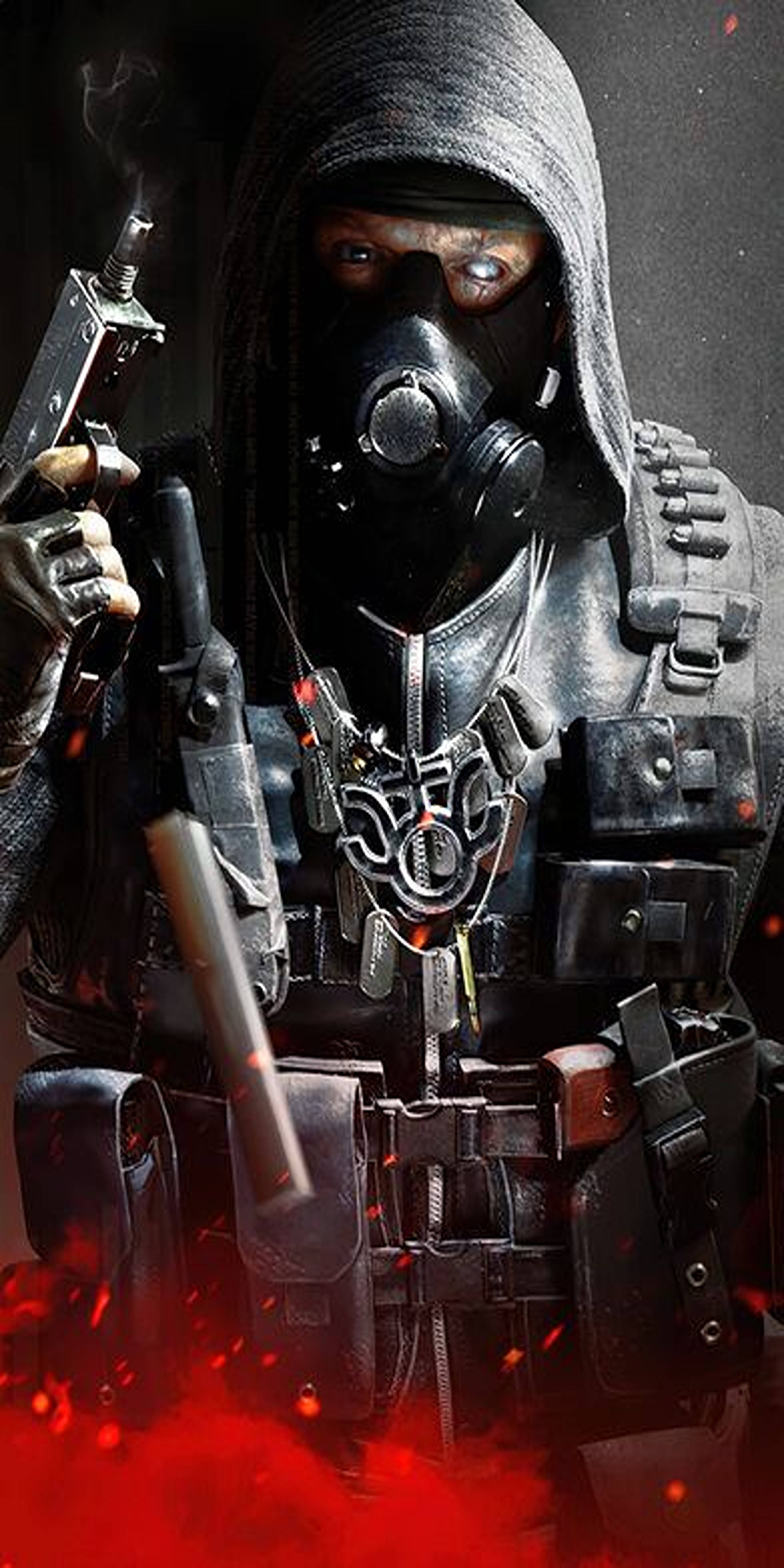 Call of Duty Mobile, hooded soldier, gas mask, 5K Phone Wallpaper