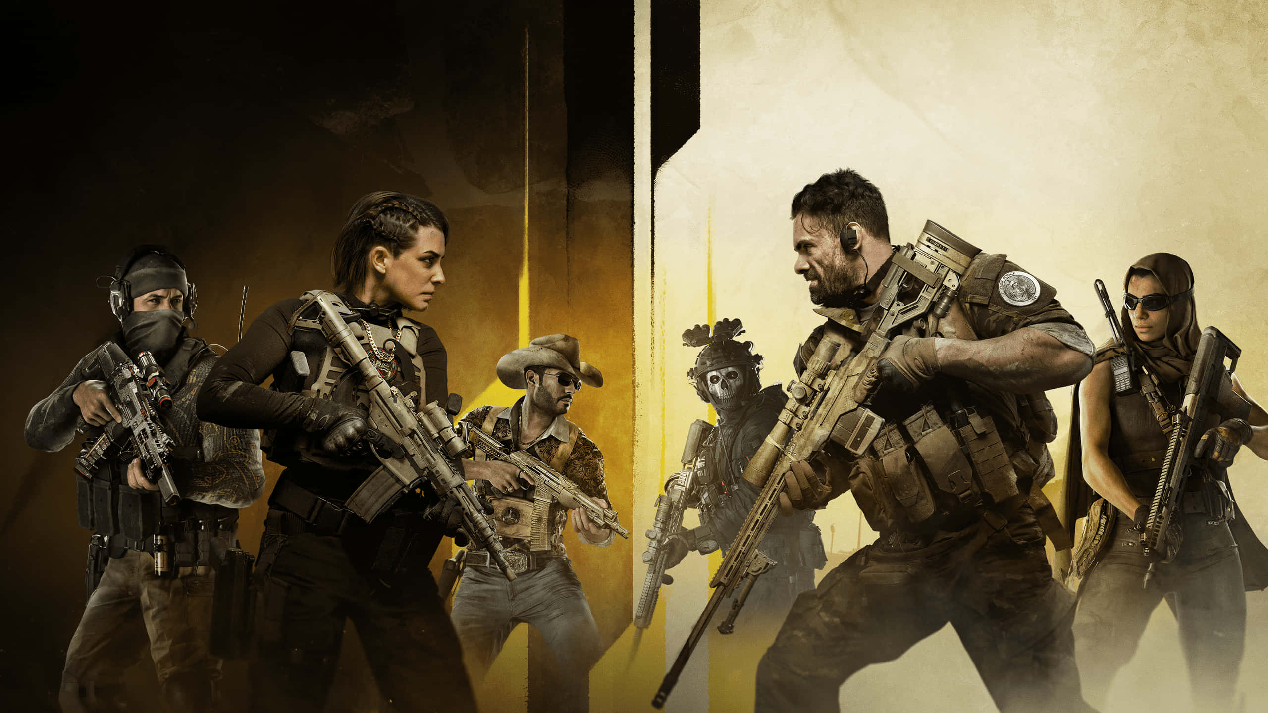 Modern Warfare 2, six armed soldiers, tactical gear, 2K Desktop Wallpaper