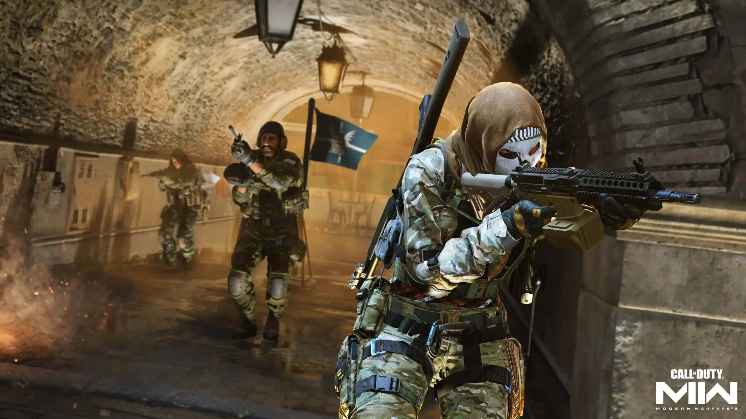 Modern Warfare 2, tunnel, camouflage gear, 2K Desktop Wallpaper