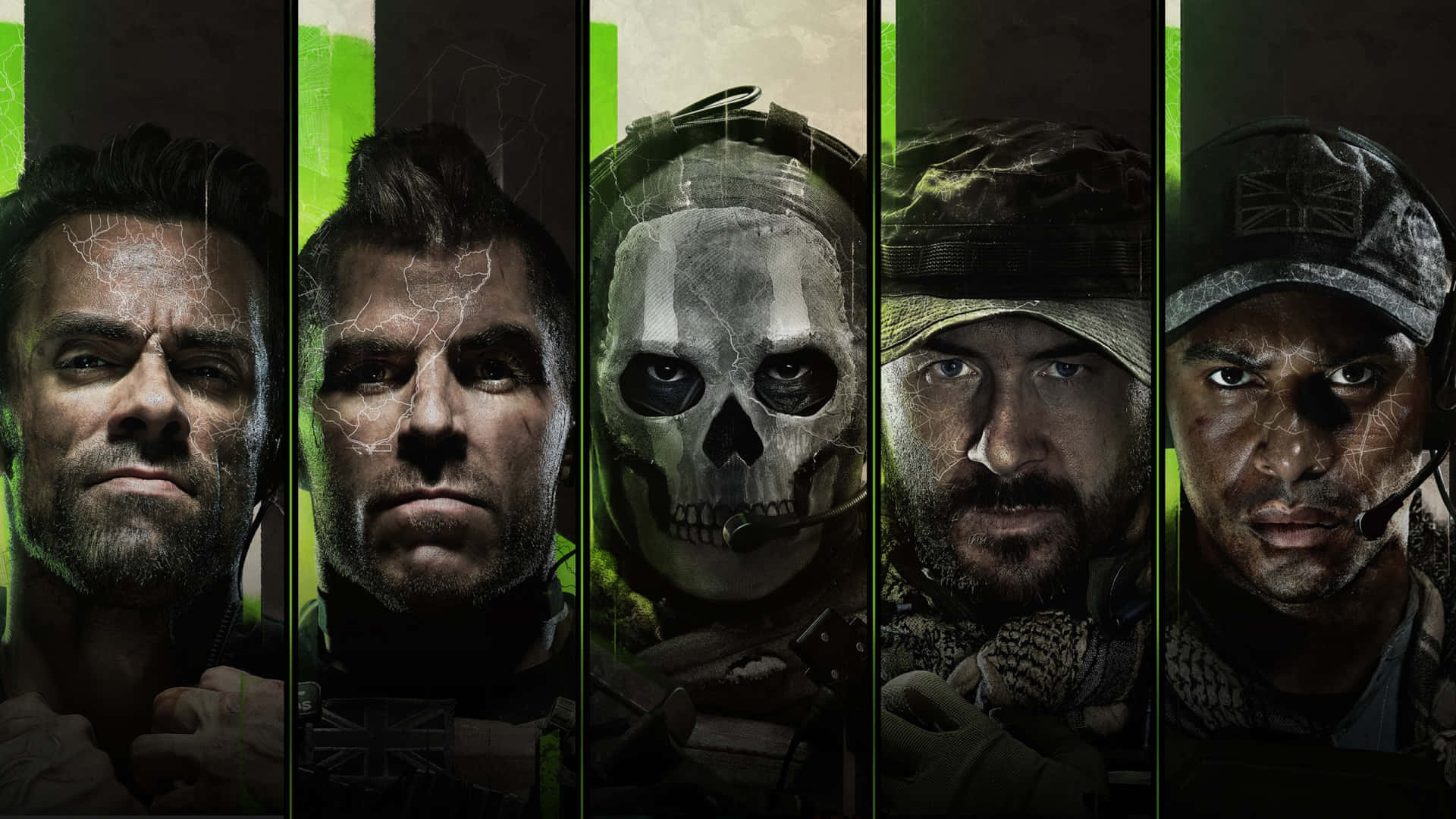 Modern Warfare, soldier portraits, green vertical bars, Full HD Desktop Wallpaper