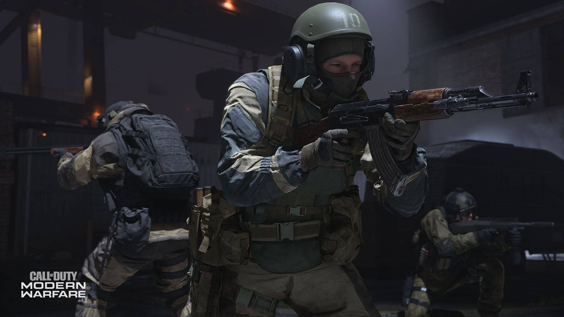Call Of Duty MW 2019, tactical gear, dim industrial warehouse, Full HD Desktop Wallpaper