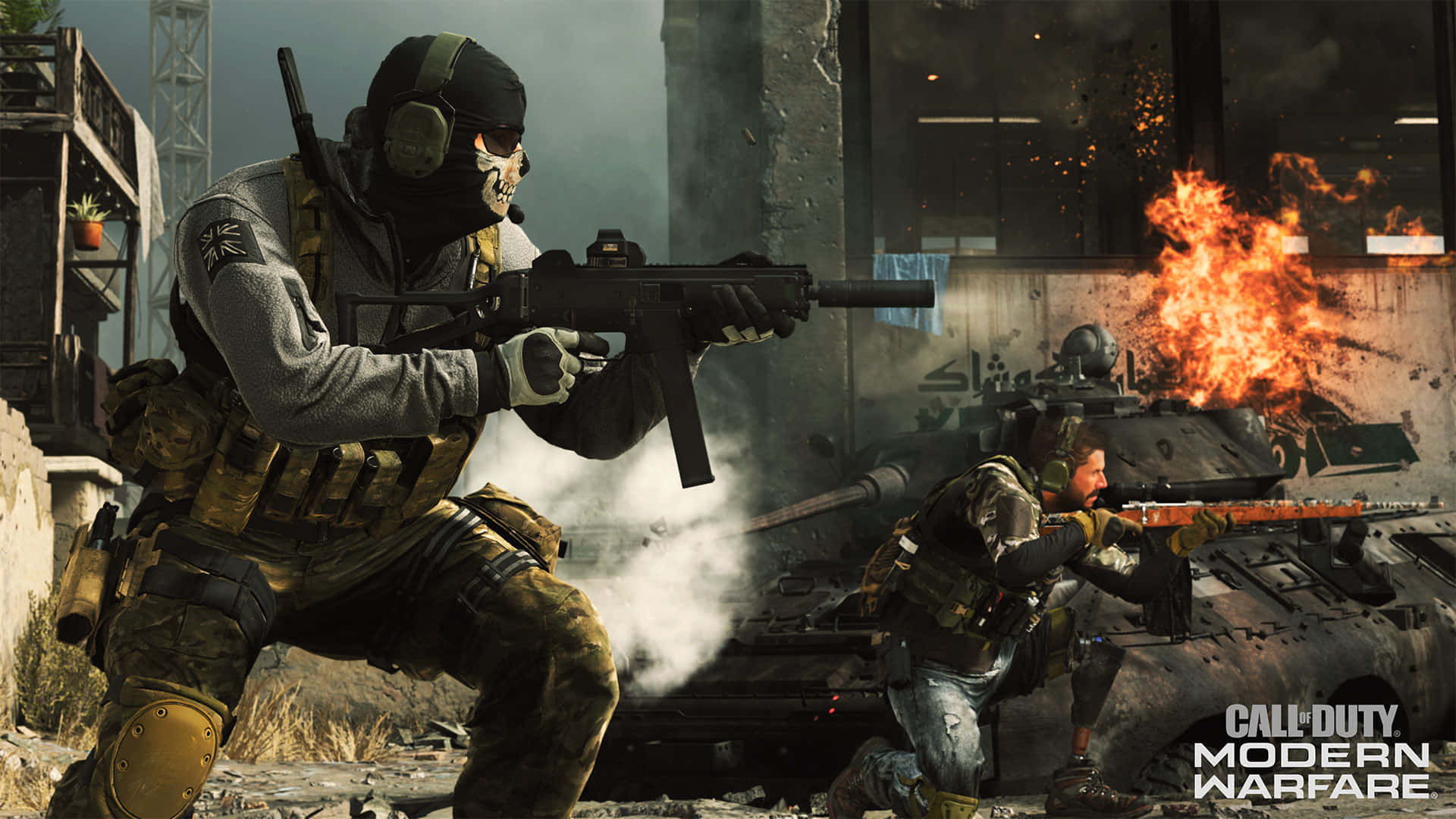 Call of Duty PS4, tactical gear, explosions, Full HD Desktop Wallpaper